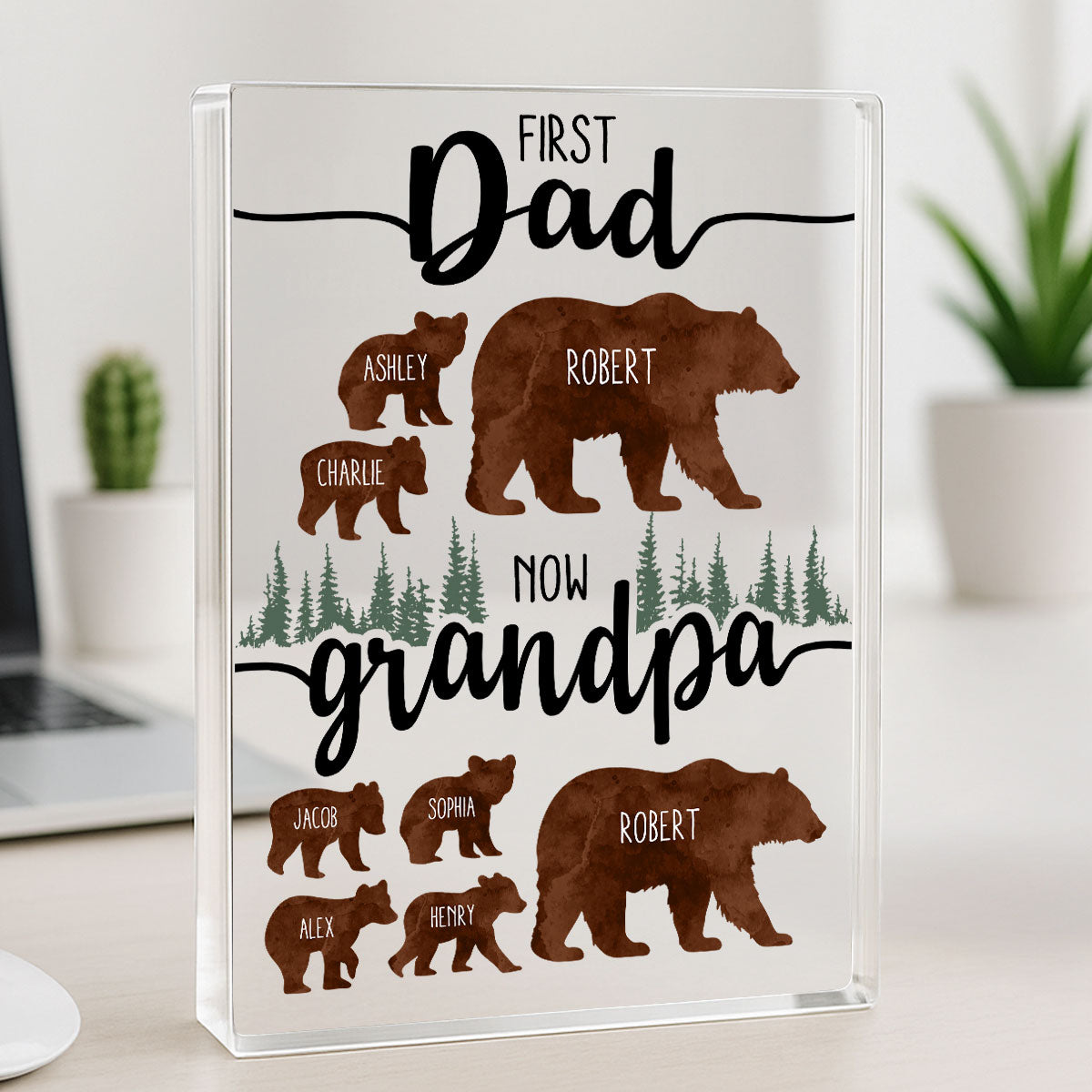 First Dad Now Grandpa Bear Personalized Acrylic Block, gift for Dad, for Grandpa