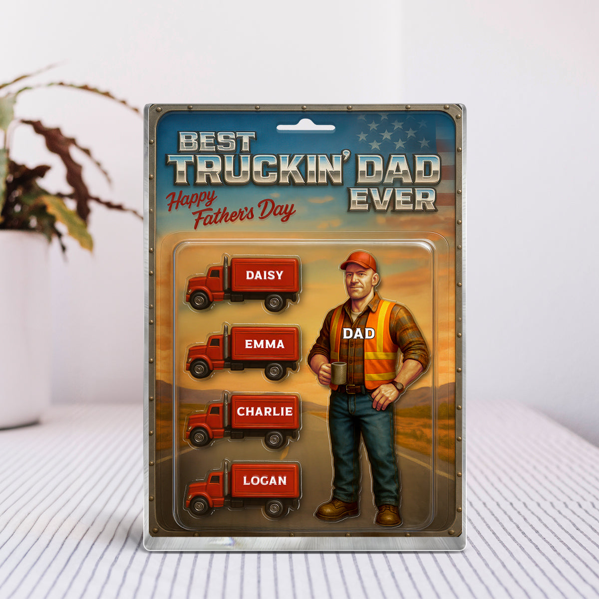Best Truckin' Dad Ever Nation Flag Custom Action Figure Personalized Acrylic Block Plaque, Gift for Trucker Dad