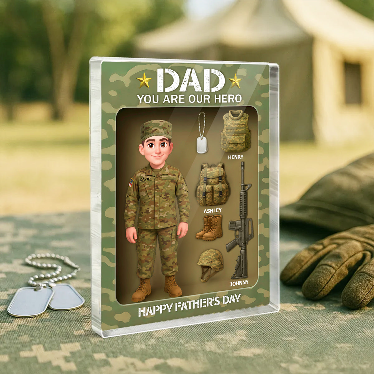 Proud Army Millitary Dad Hero - Personalized Acrylic Block Plaque - Gift For Marine Dad