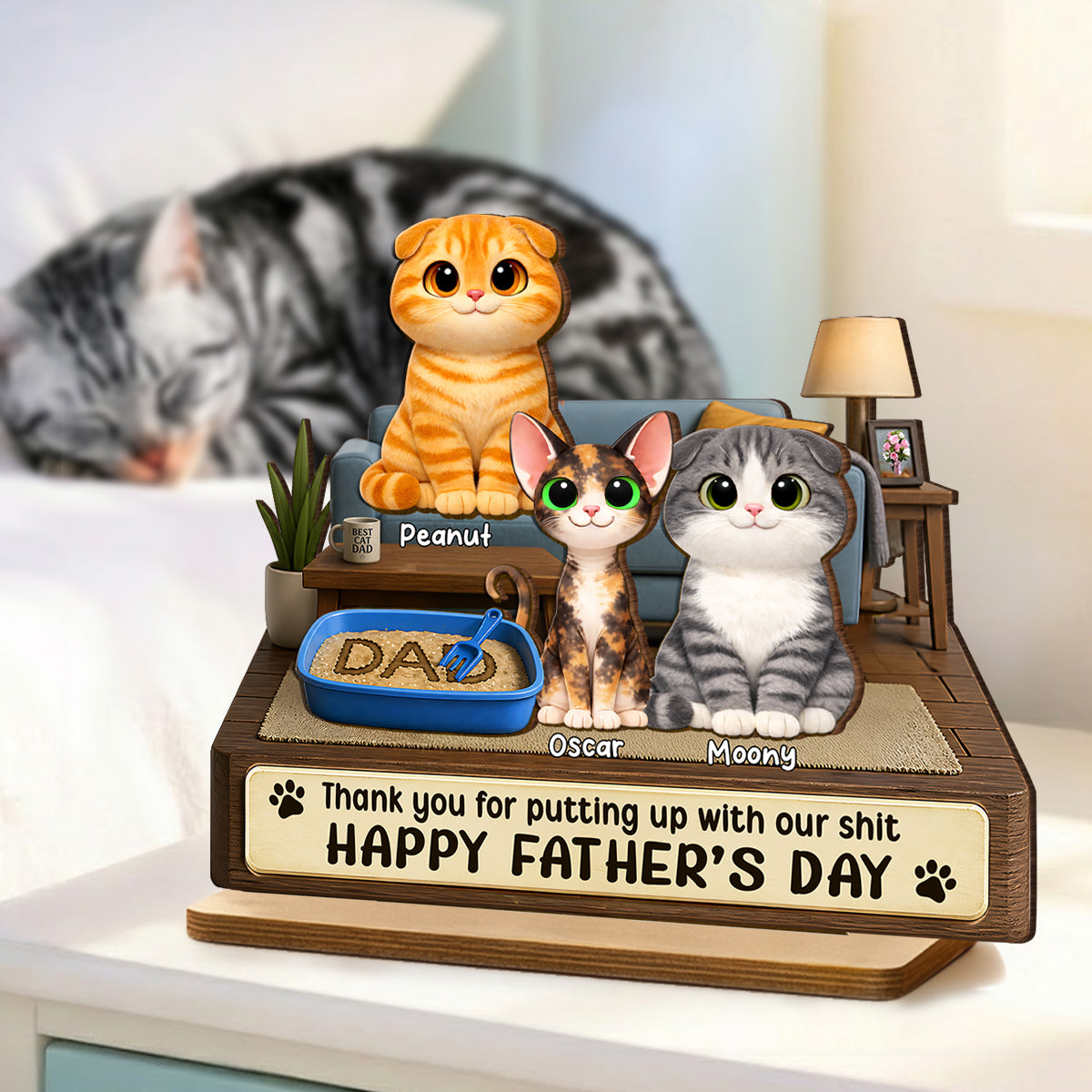 Thank You for Putting up with My Sh*t - Personalized 2-Layered Wooden Plaque - Funny Gift for Cat Dad