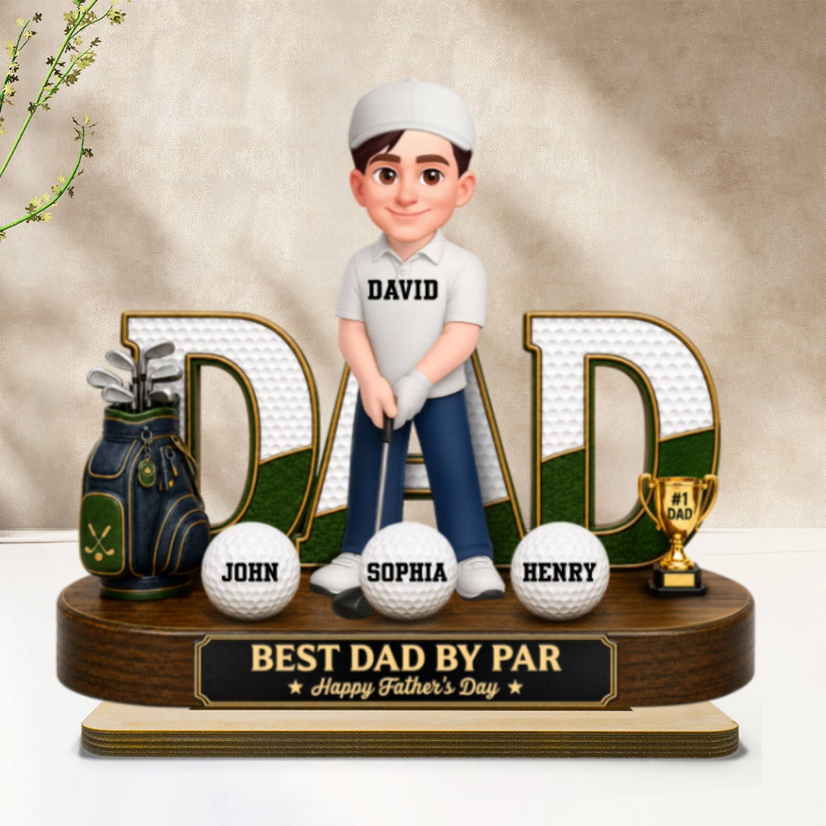Golf Dad Legend Best Dad By Par - Personalized 2-Layered Wooden Plaque - Gift For Dad