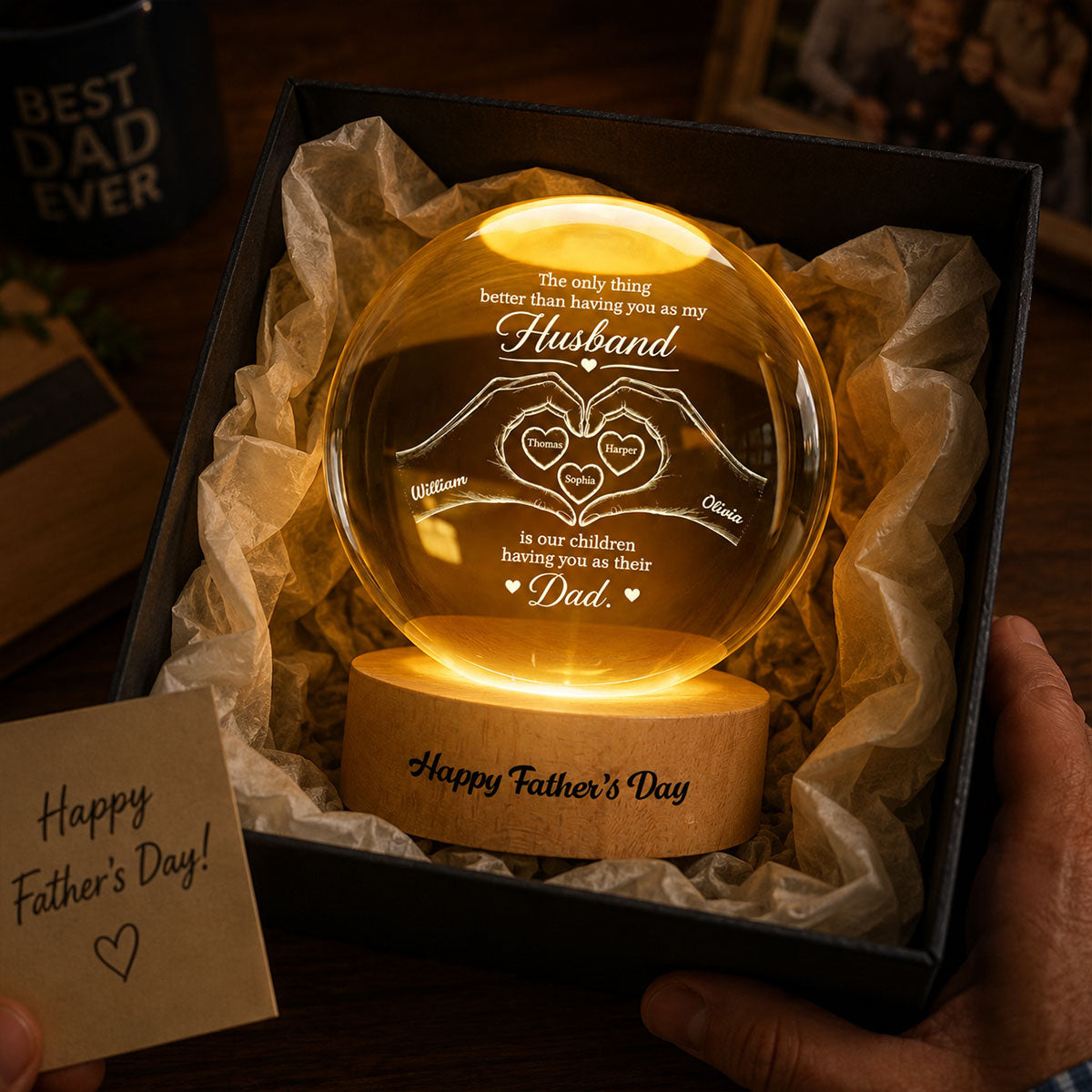 The Only Thing Having You As My Husband Hearts in Hands - Personalized Crystal Ball LED Night Light - Gift For Husband