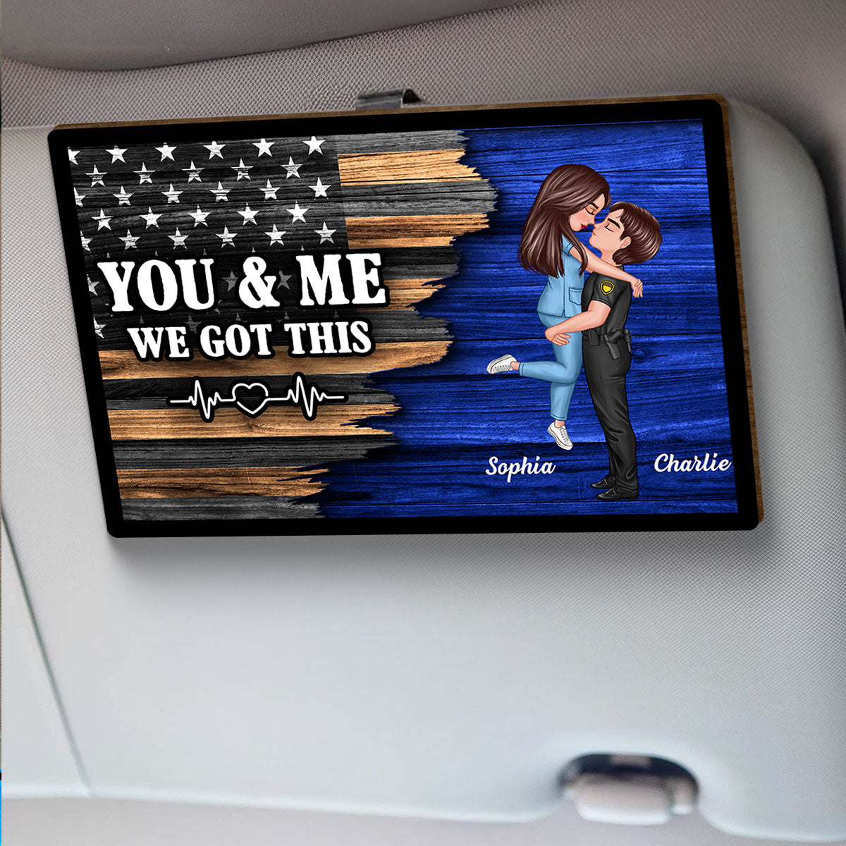 Hero Couple Hugging Kissing Half Flag Gift by Occupation Gift For Her Gift For Him Personalized Car Visor