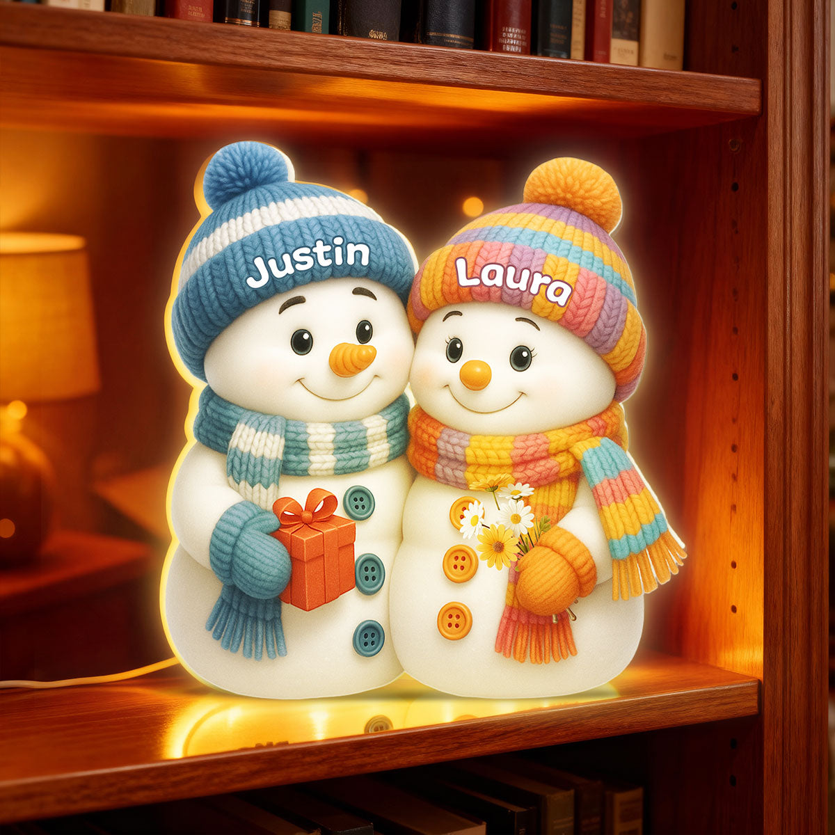 Snowman Couple Hugging - Personalized Light Box - Heartwarming Christmas Gift for him, Gift for her