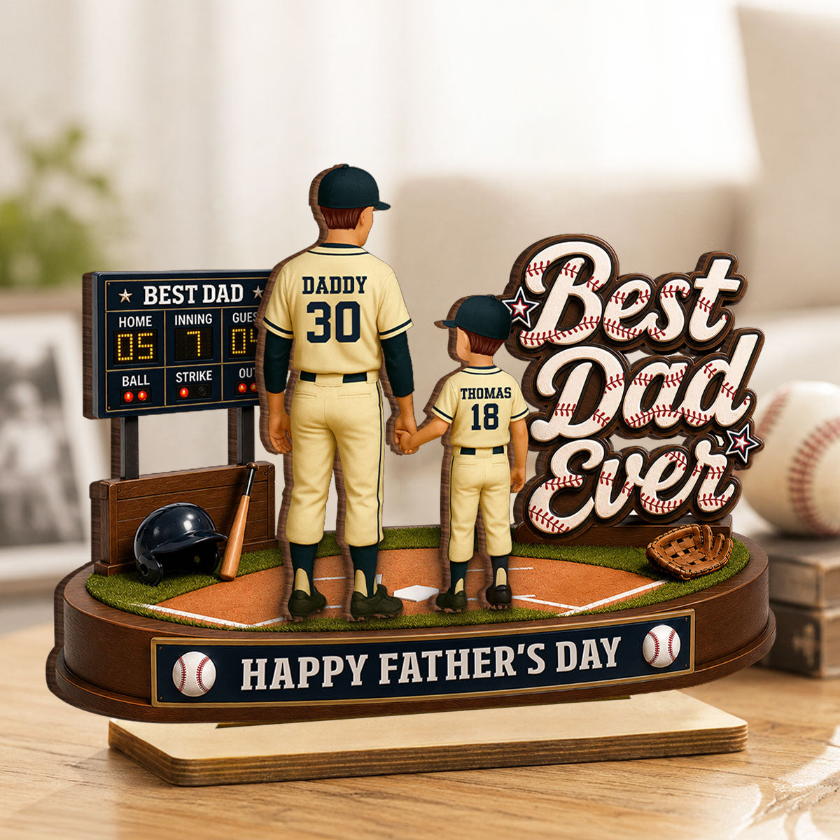 Best Baseball Dad Ever We Caught The Best Dad - Personalized 2-Layered Wooden Plaque - Gift For Dad, Husband