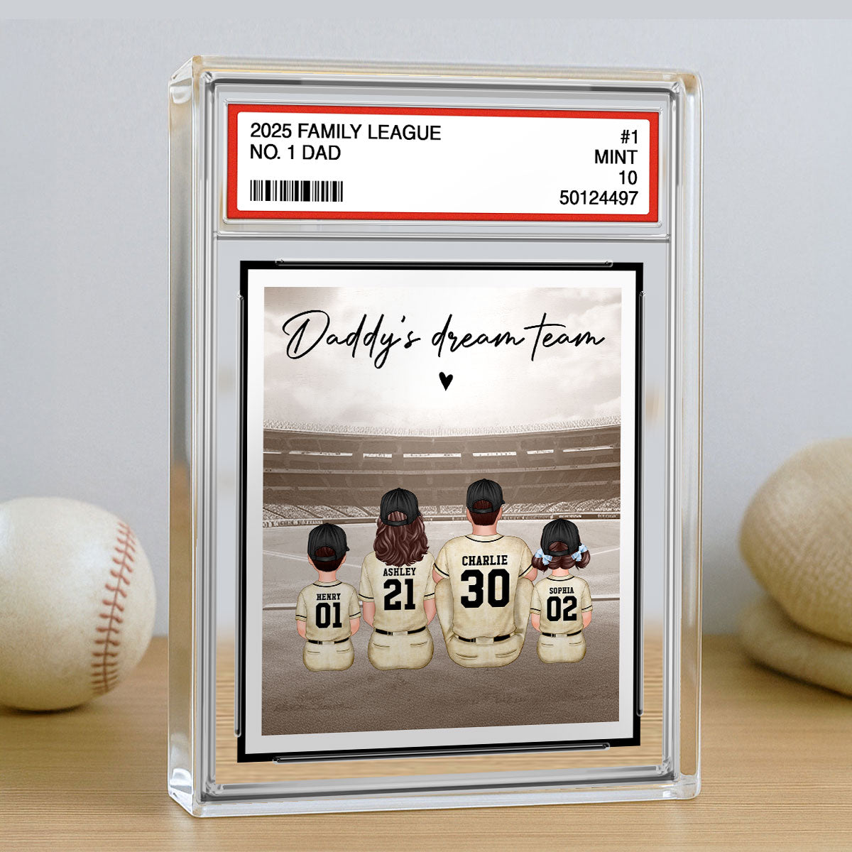 No. 1 Dad Retro Vintage Baseball Trading Card Style Personalized Acrylic Block Plaque, Gift For Dad