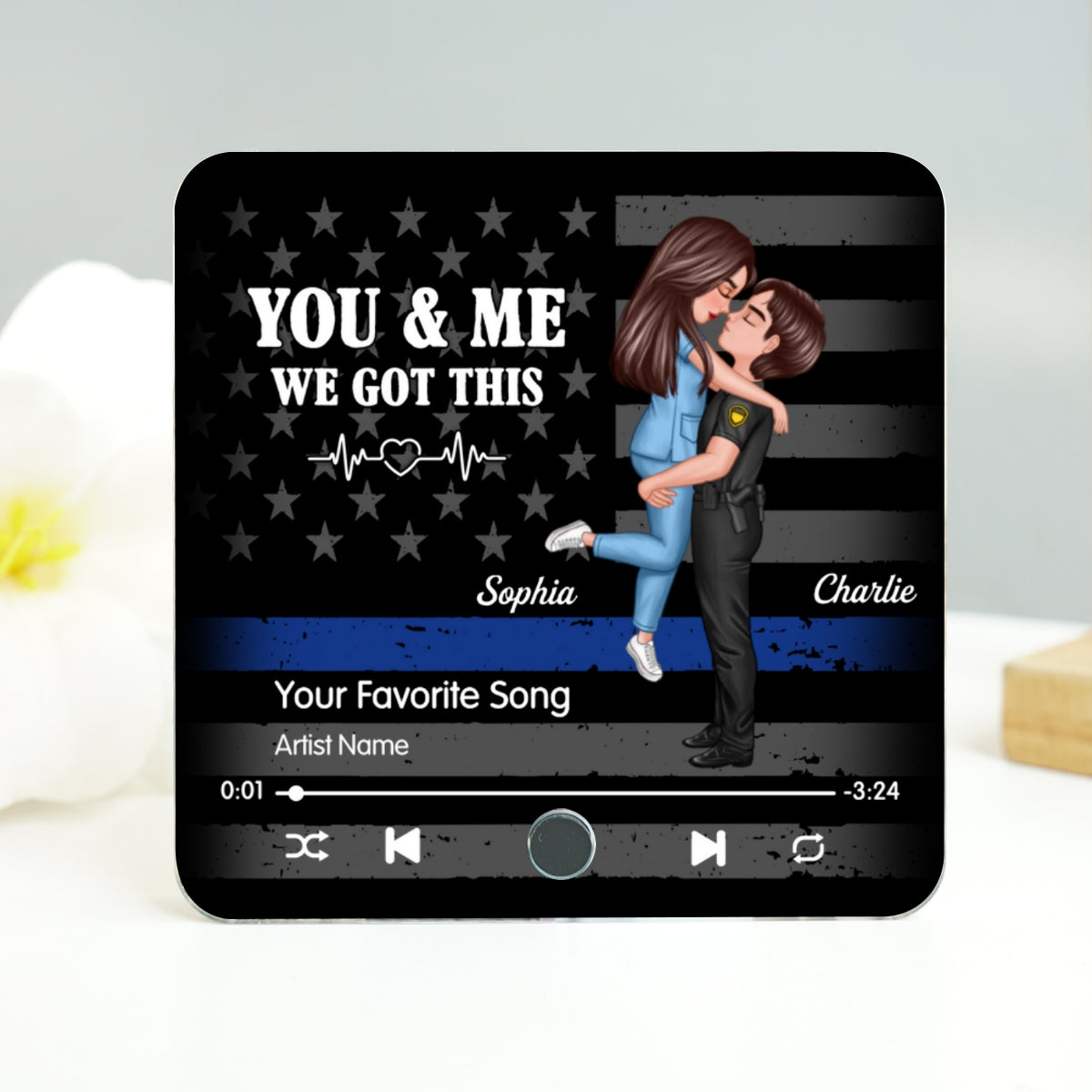 Hero Couple Hugging Kissing Favorite Song Gift by Occupation Gift For Her Gift For Him Personalized Music Fridge Magnet