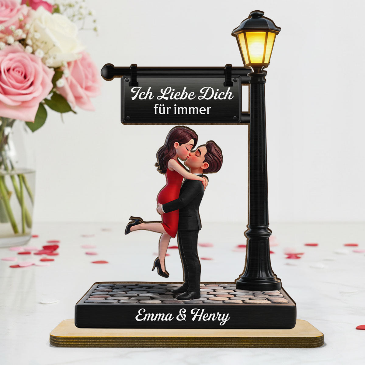 Zeitlose Liebe im Licht - Personalisierte 2-lagige Holzplakette - Herzliches Jubilumsgeschenk, Hochzeitsgeschenk fr Paare, fr ihn, fr sie