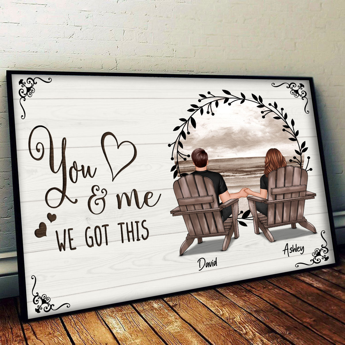 Retro Wreath Couple Beach Landscape Vintage Personalized Poster, Heartfelt 2025 Gift, Anniversary Gift For Couple, Husband, Wife, Dad, Mom