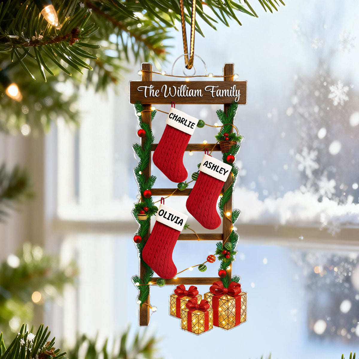 Family Names Ladder Stocking 3D Effect - Persnalized Acrylic Ornament - Christmas Gift