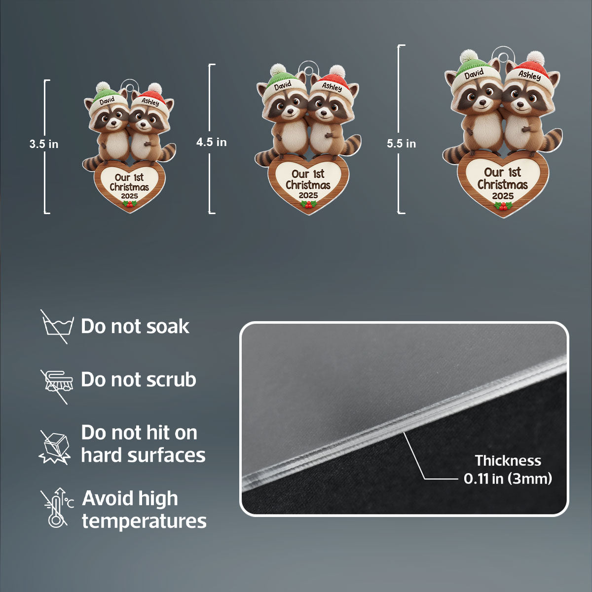 Our 1st Christmas Raccoon Couple - Personalized Acrylic Ornament - Christmas Gift for Newlyweds