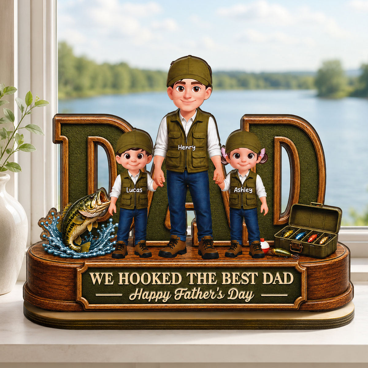 We Hooked The Best Dad Fishing Dad - Personalized 2-Layered Wooden Plaque - Gift For Fishing Dad, Fishing Lovers