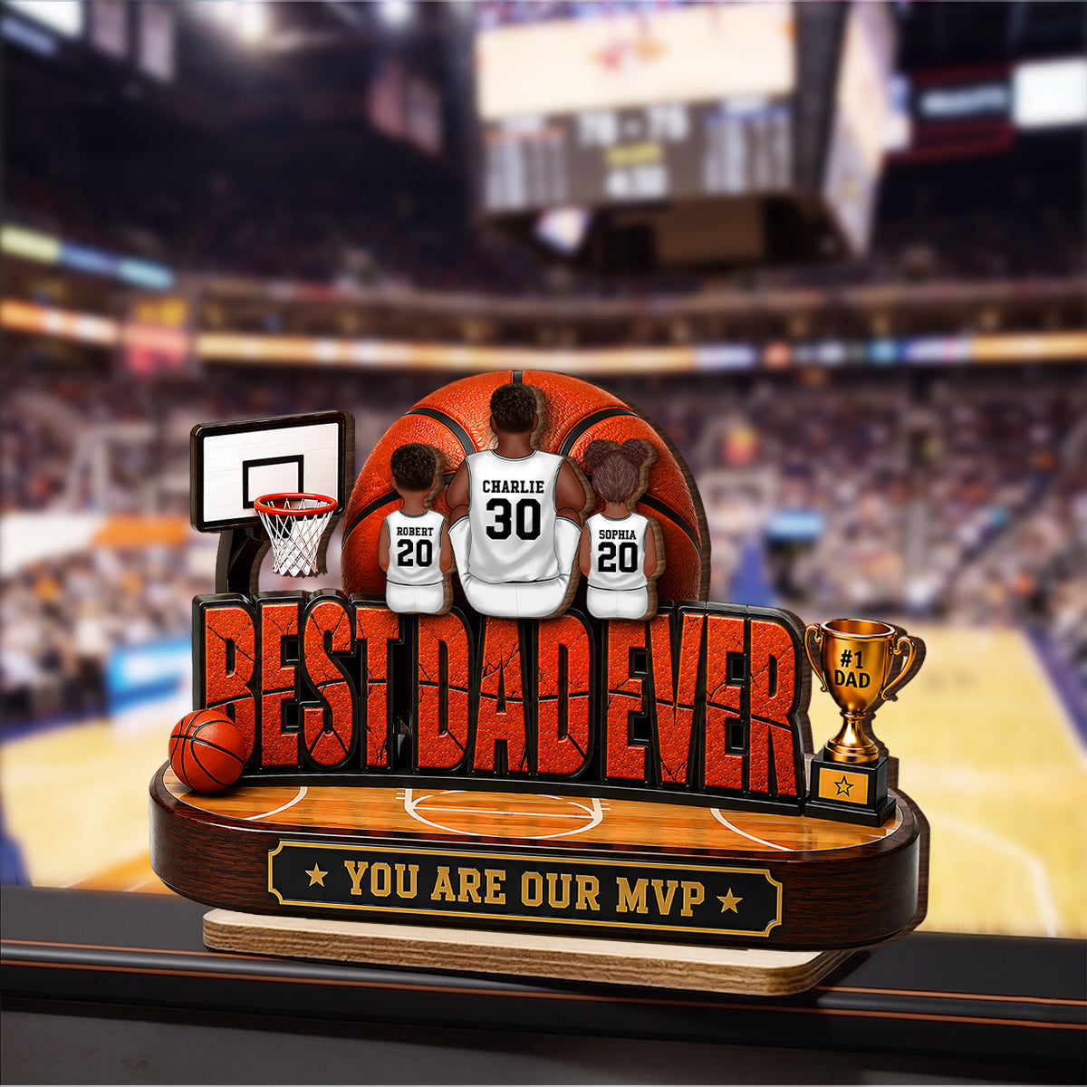 Best Dad Ever Basket Dad & Kids - Personalized 2-Layered Wooden Plaque - Gift For Dad, Husband