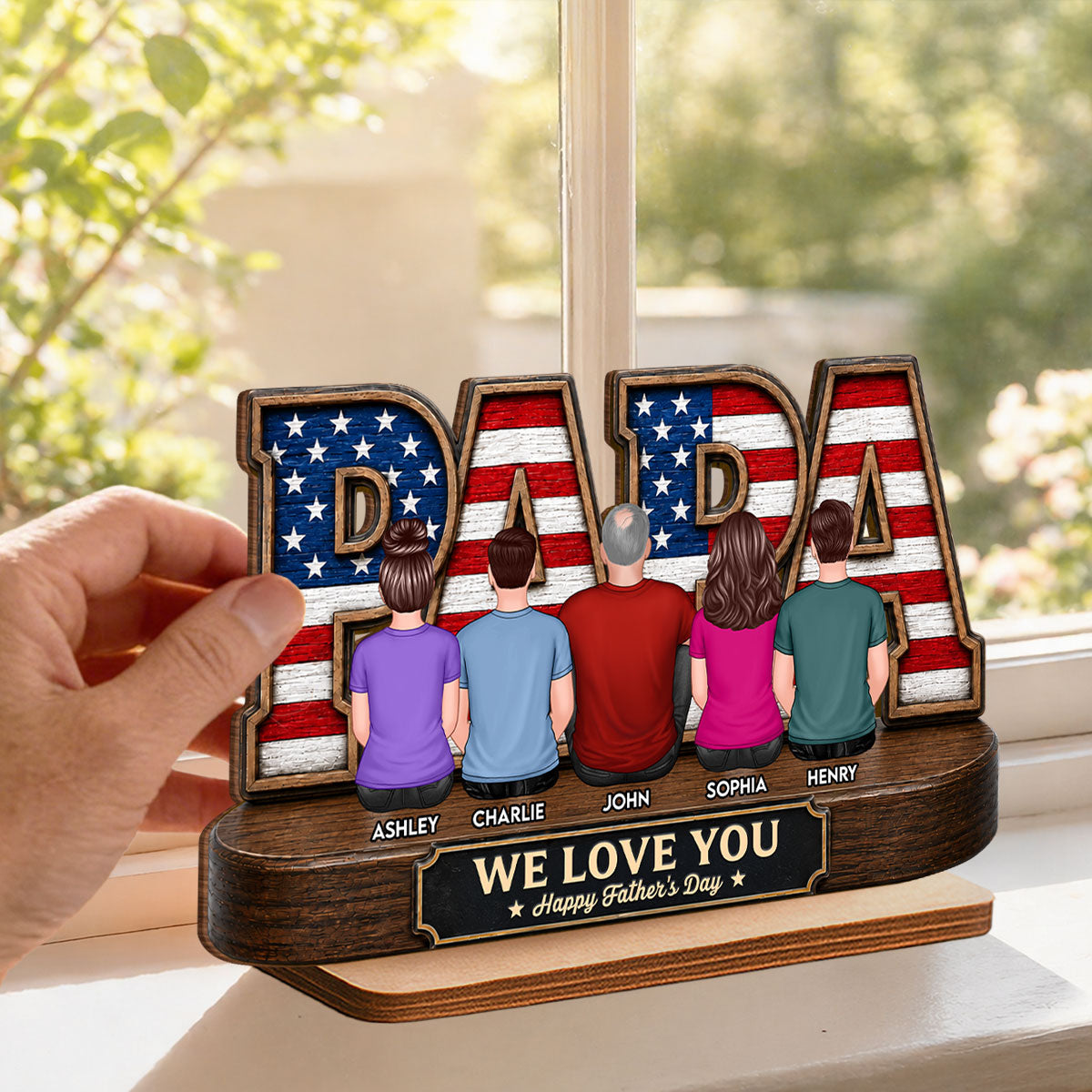 Proud Papa Grandpa Nation Flag Grandpa Dad And Kids - Personalized 2-Layered Wooden Plaque - Gift For Dad, Husband