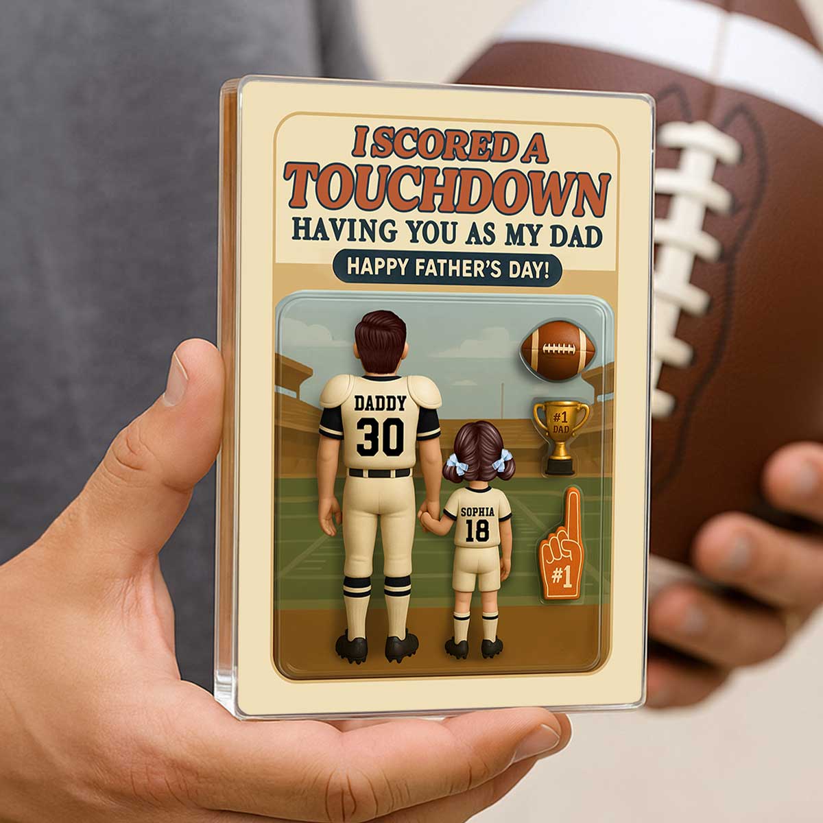 I Scored A Touchdown Having You as my Dad, Custom Figure Personalized Acrylic Block Plaque, Gift for Dad, Gift for Husband