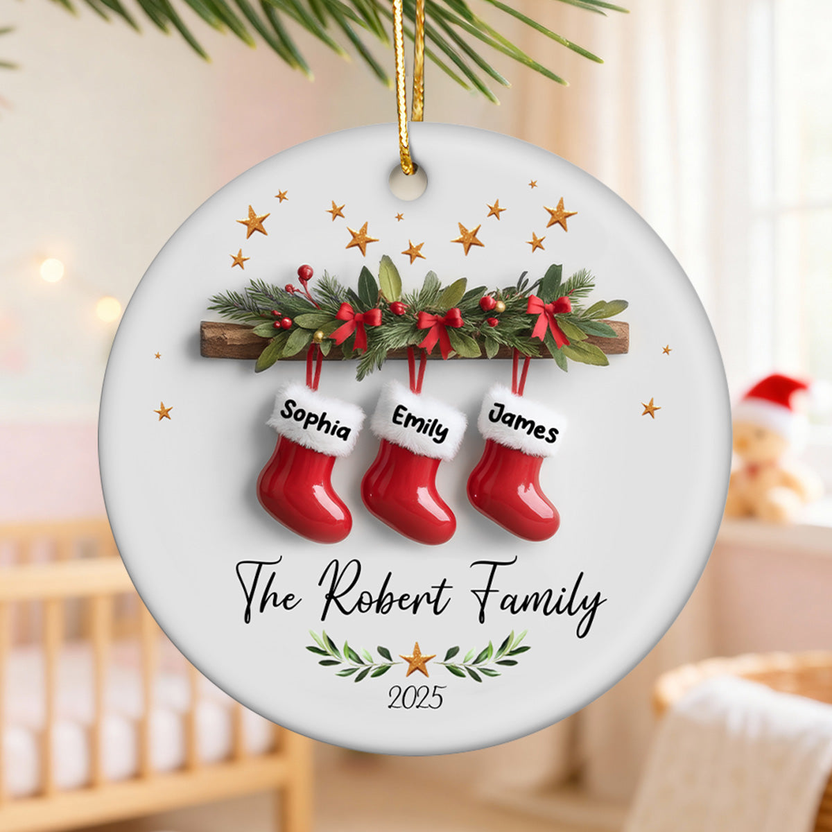 Christmas Stockings 3D Effect - Personalized Ceramic Ornament - Christmas Tree Decor For Family