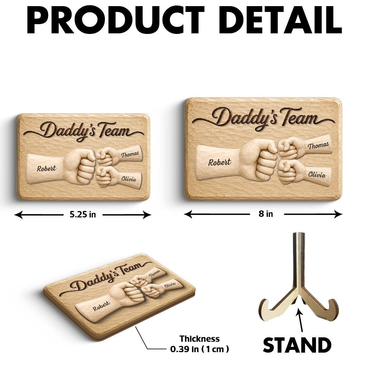 Sentimental Rustic Daddy's Team Fist Bump - Personalized 2-Layered Wooden Plaque - Gift For Dad, Husband