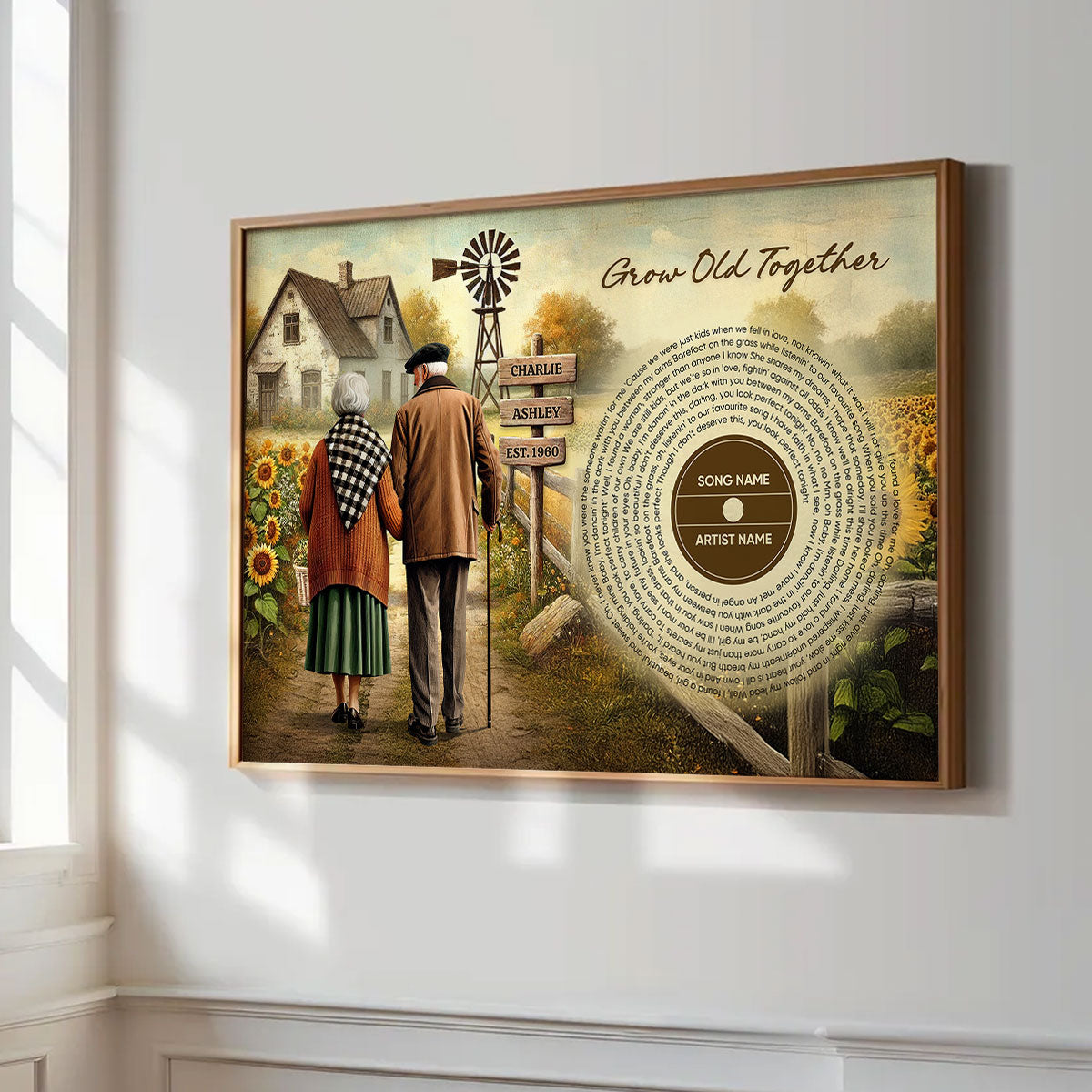 Couple Growing Old Together Favorite Song Vinyl Lyrics Personalized Poster, Heartfelt 2025 Gift, Anniversary Gift For Couple, For Him, For Her, Husband, Wife