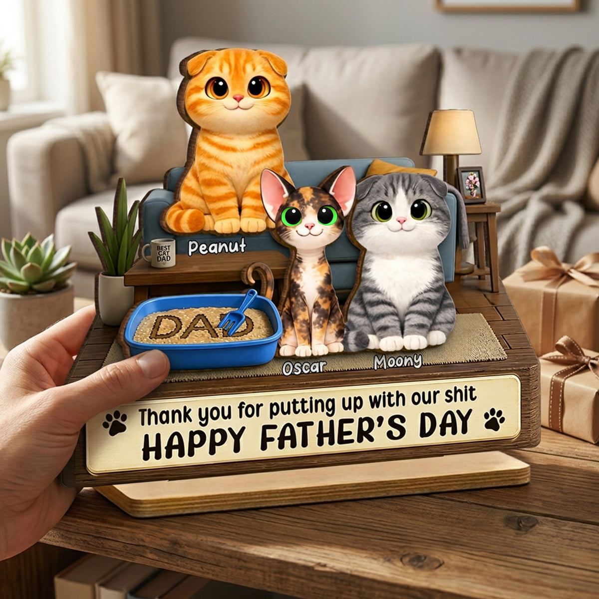 Thank You for Putting up with My Sh*t - Personalized 2-Layered Wooden Plaque - Funny Gift for Cat Dad