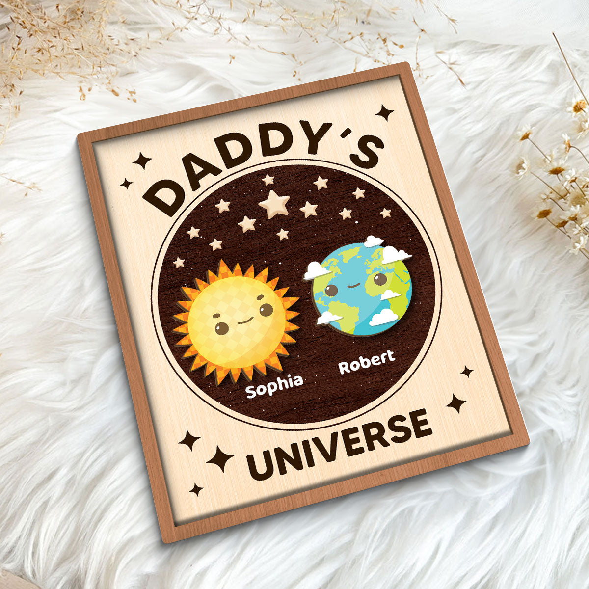 Daddy's Universe Gift Personalized 2-Layer Wooden Plaque