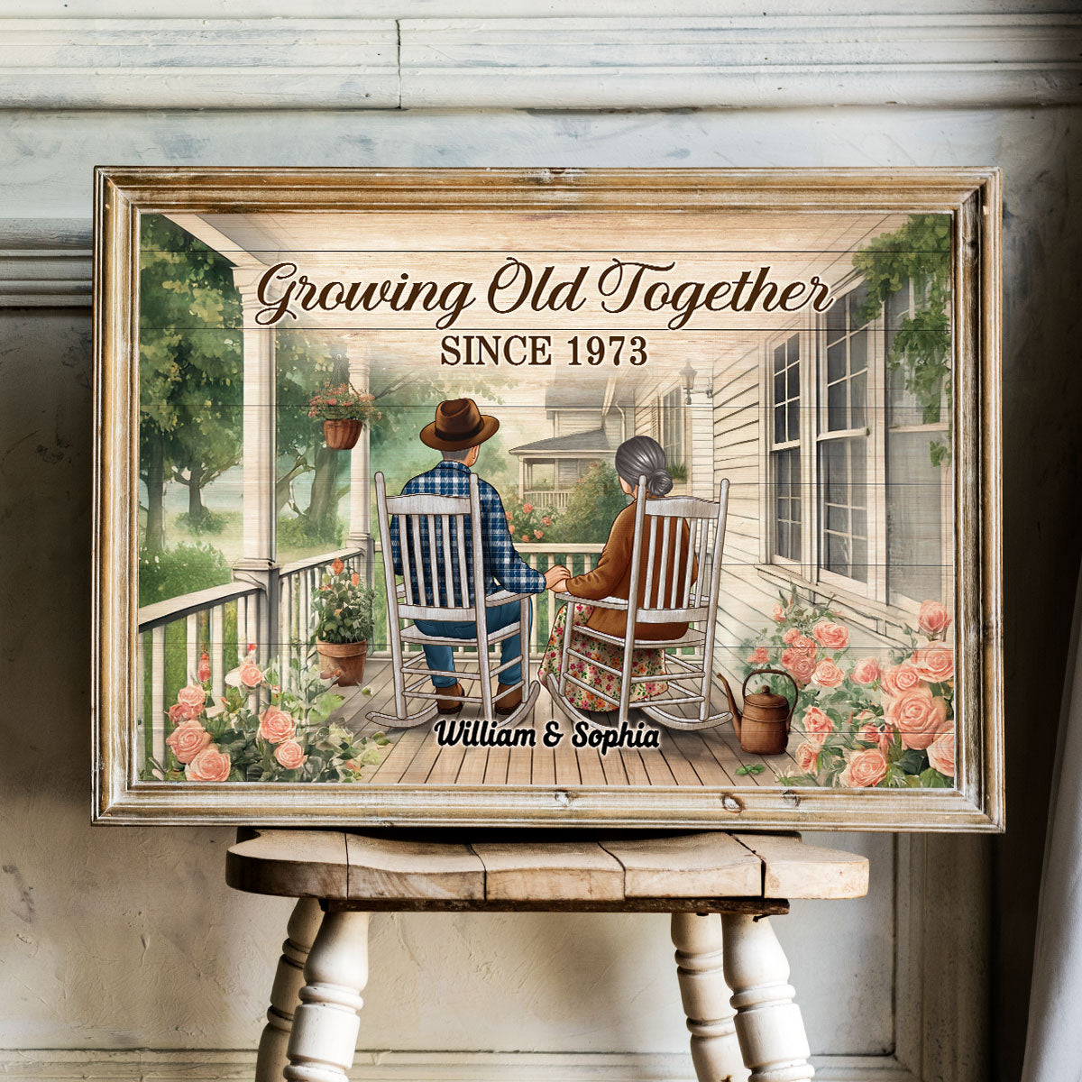 Couple Sitting On The Porch, Growing Old Together Personalized Poster, Heartfelt Gift For Couple, For Him, For Her, Husband, Wife