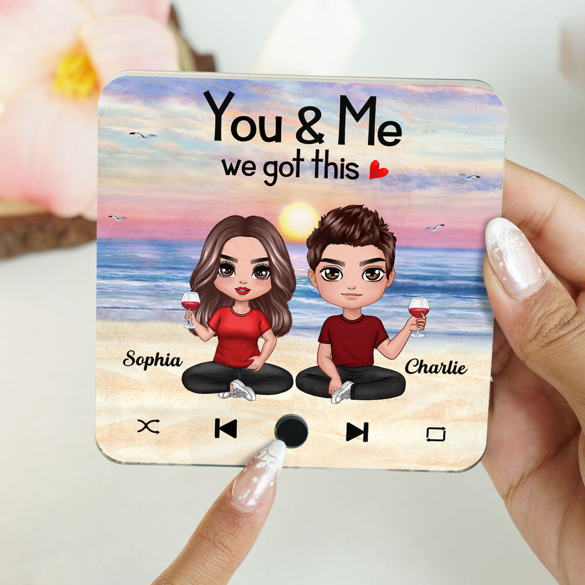 Doll Couple Sitting Together Since Favorite Song Personalized Music Fridge Magnet, Gift For Couple