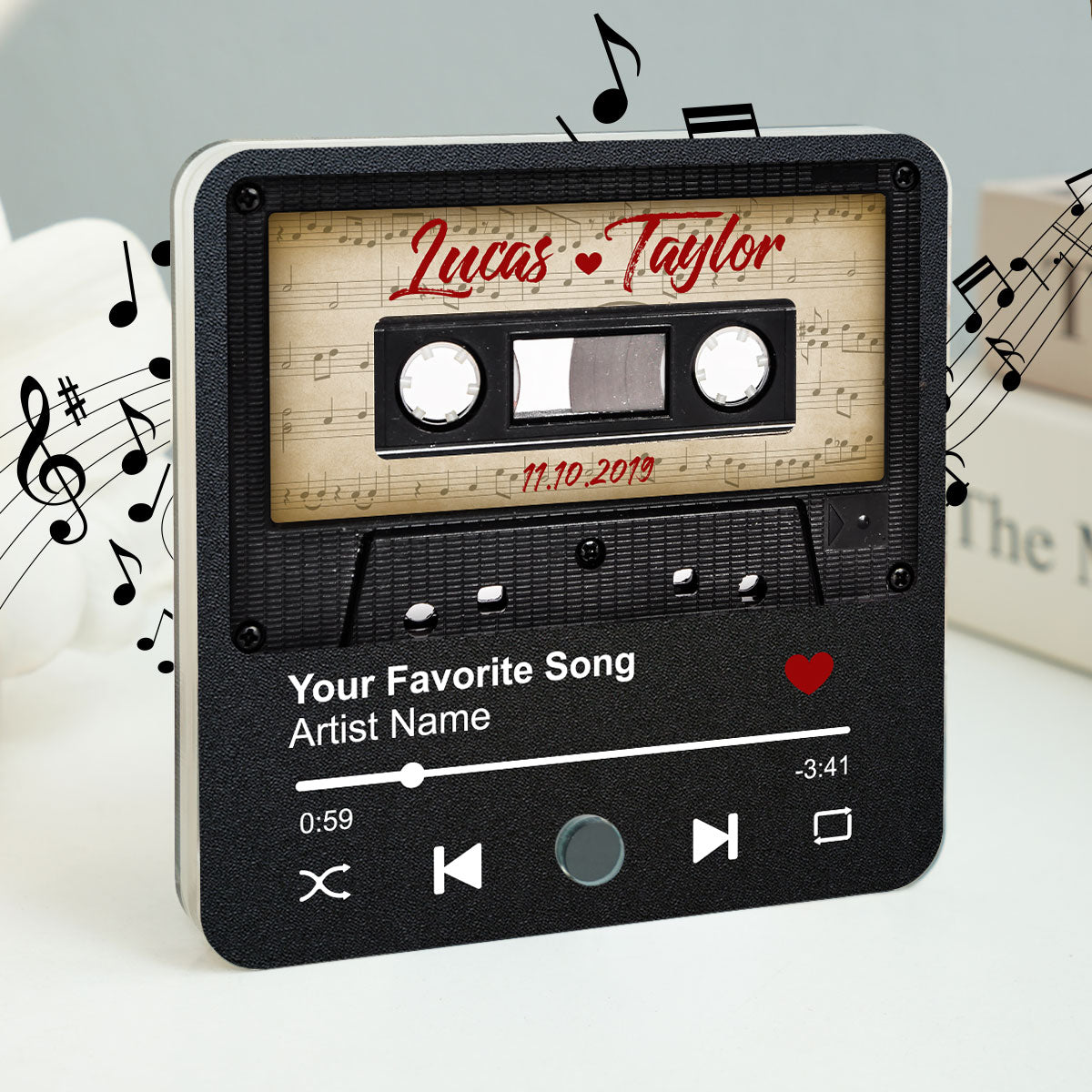 Retro Black Cassette Tape Personalized Music Fridge Magnet, Anniversary Gift For Him, For Her, For The Couple