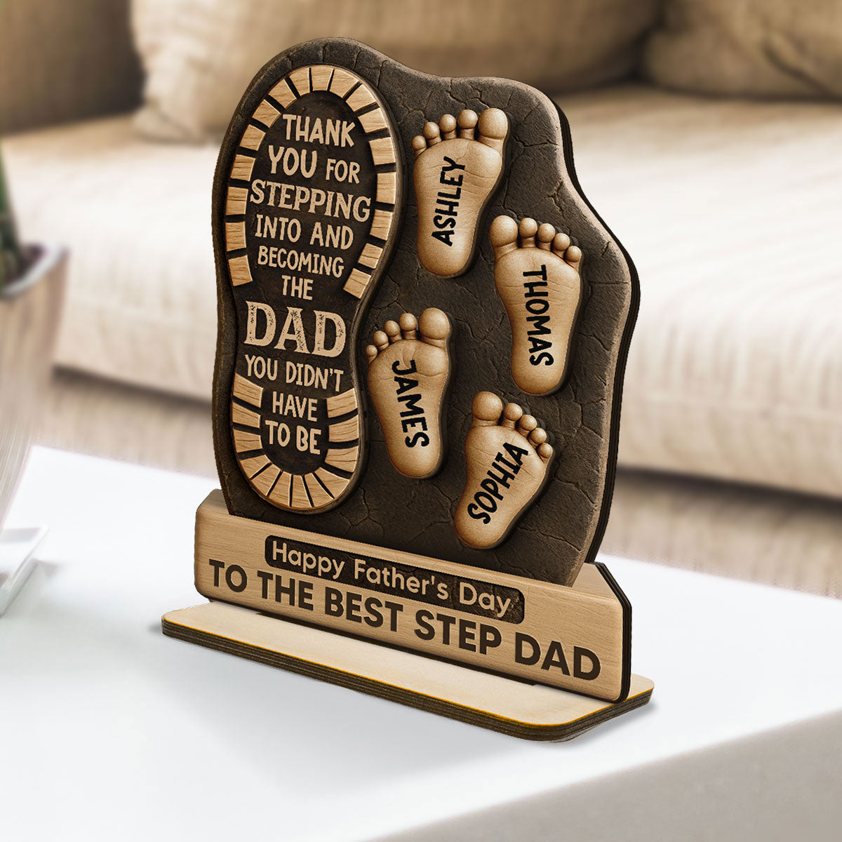 Happy Best Step Dad Ever Personalized 2-Layer Standing Wooden Plaque| Heartfelt Gift For Stepdad, Bonus Dad