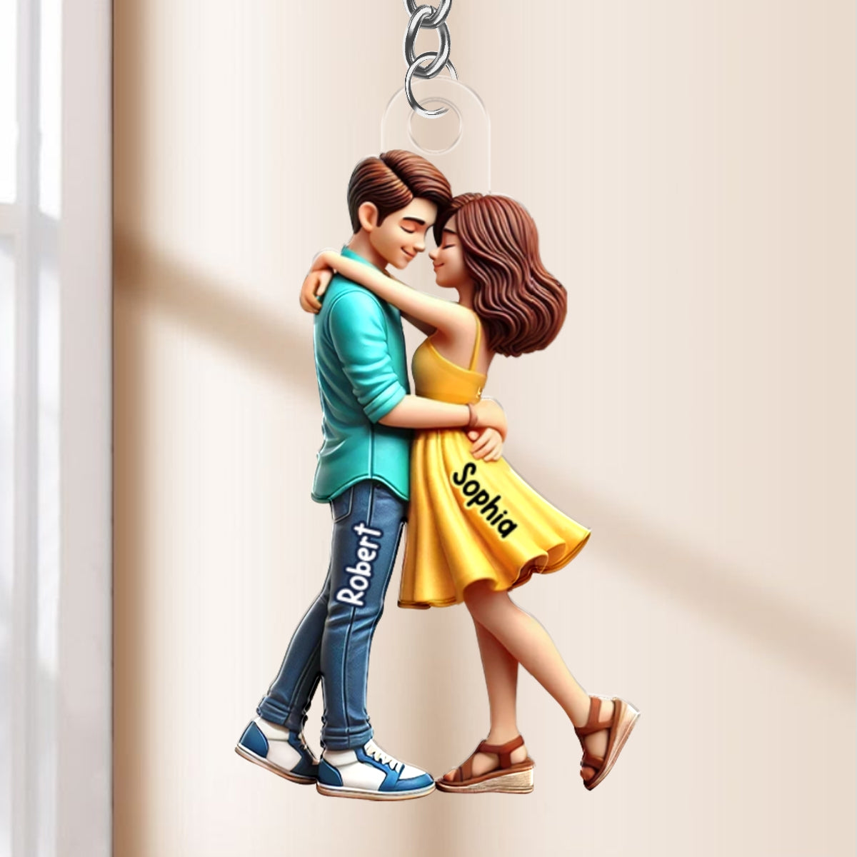 3D Effect Couple Hugging Personalized Acrylic Keychain, Heartfelt Gift For Couple, For Him, For Her, Boyfriend, Girlfriend, Husband, Wife