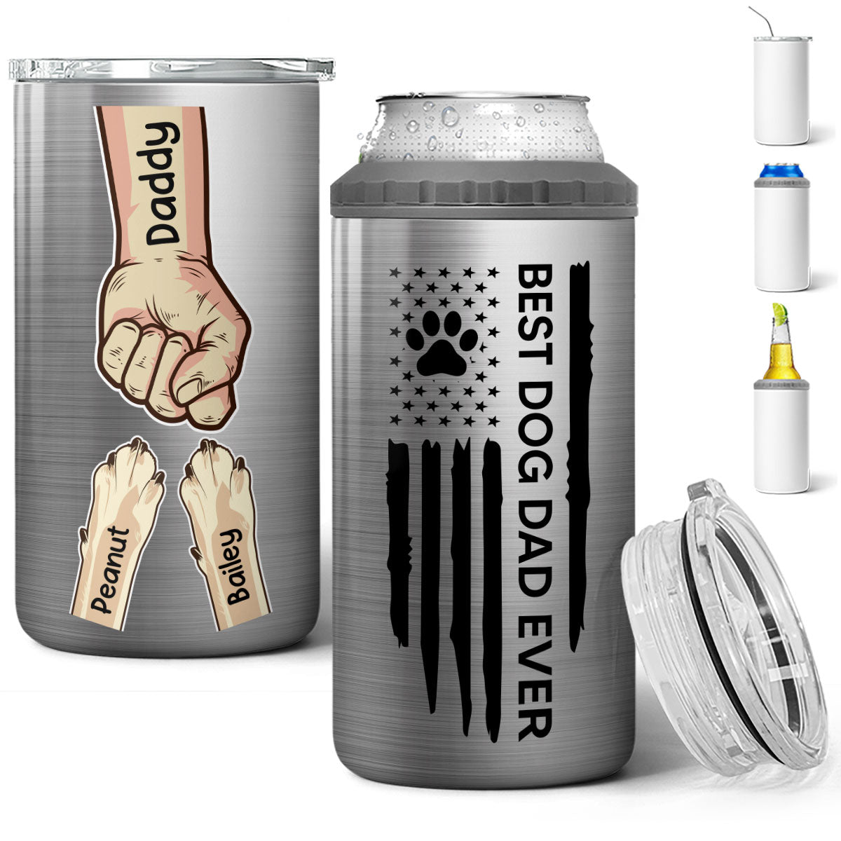 Best Dog Dad Ever Nation Flag Fist Bump And Paws Personalized 4 In 1 Can Cooler