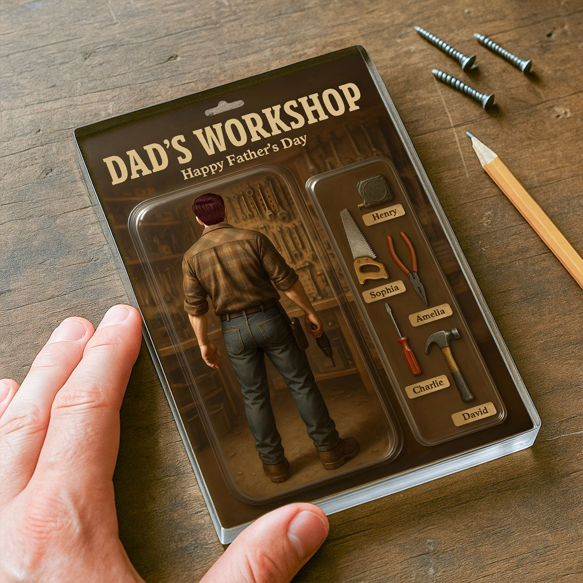 Dad's Workshop With Kids' Names Grandpa's Workshop Custom Figure Personalized Acrylic Block Plaque, Unique Gift For Him, For Dad, For Grandpa