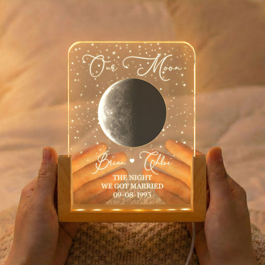 Romantic Couples Gift Custom Moon Phase Our Moon, For Her, Him - Personalized Night Light