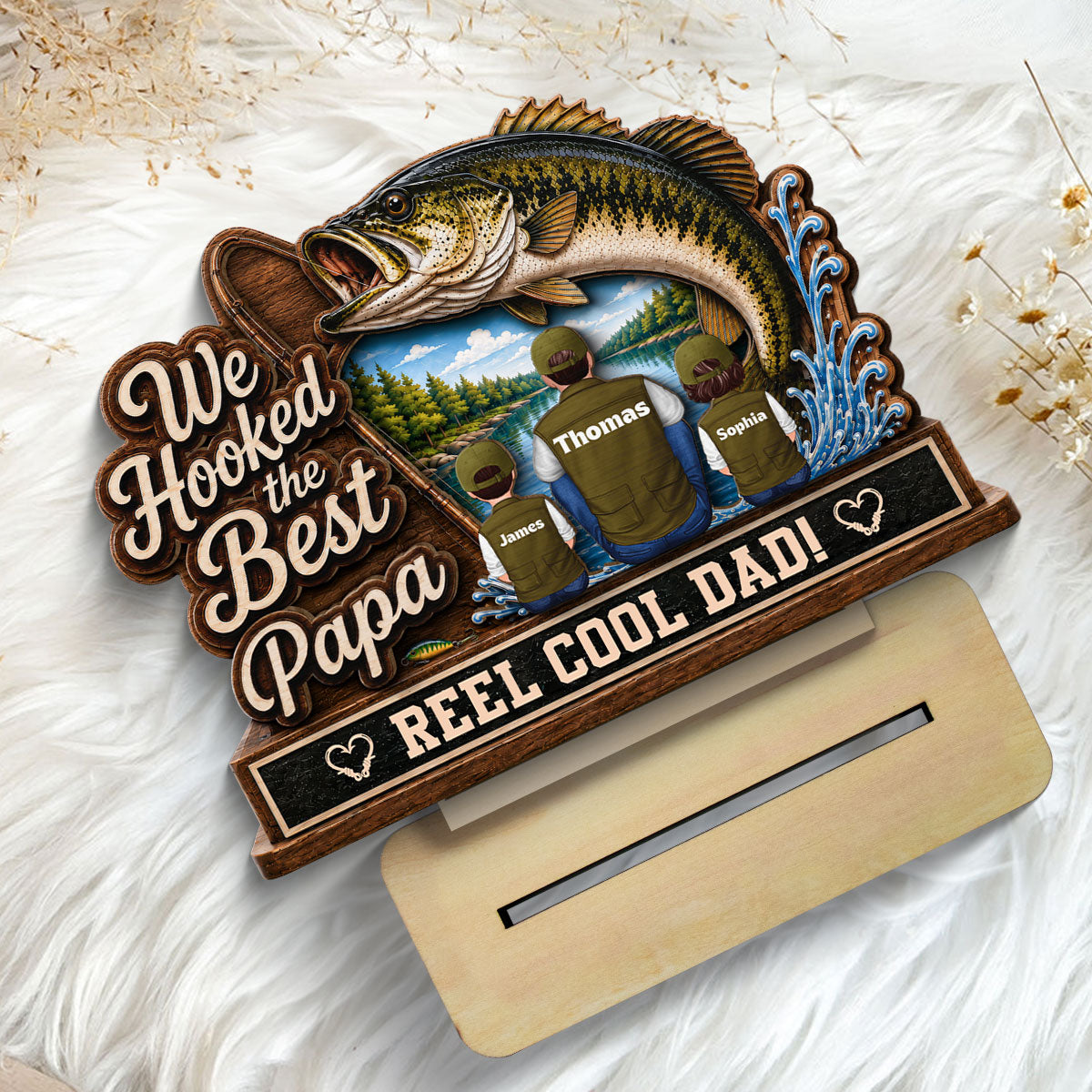 We Hooked The Best Grandpa Back View 2D Flat - Personalized 2-Layered Wooden Plaque - Gift For Fishing Lovers