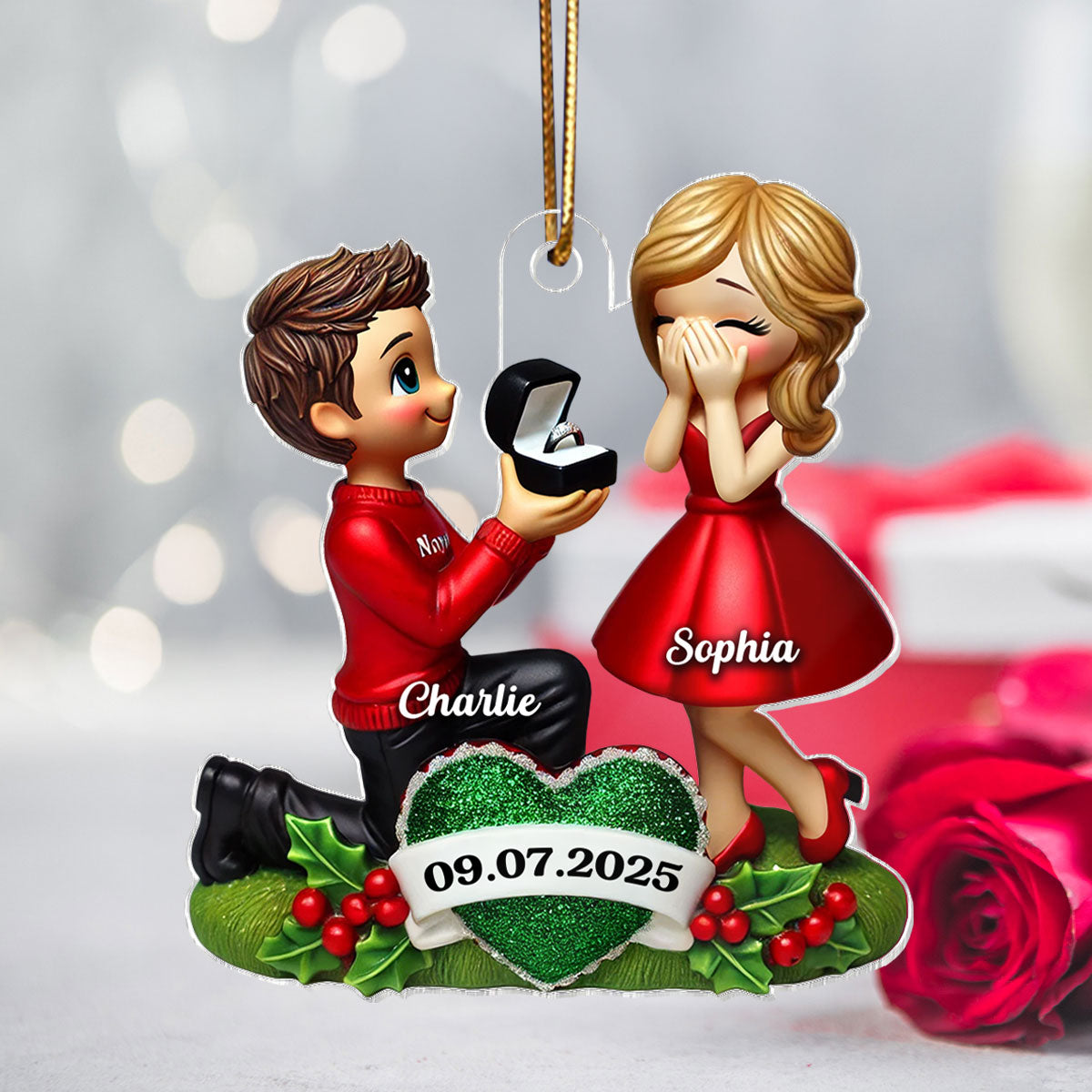 Marriage Proposal 3D Effect Ornament for Couples, Personalized Newly Engaged Gift, ""She Said Yes!"" Ornament