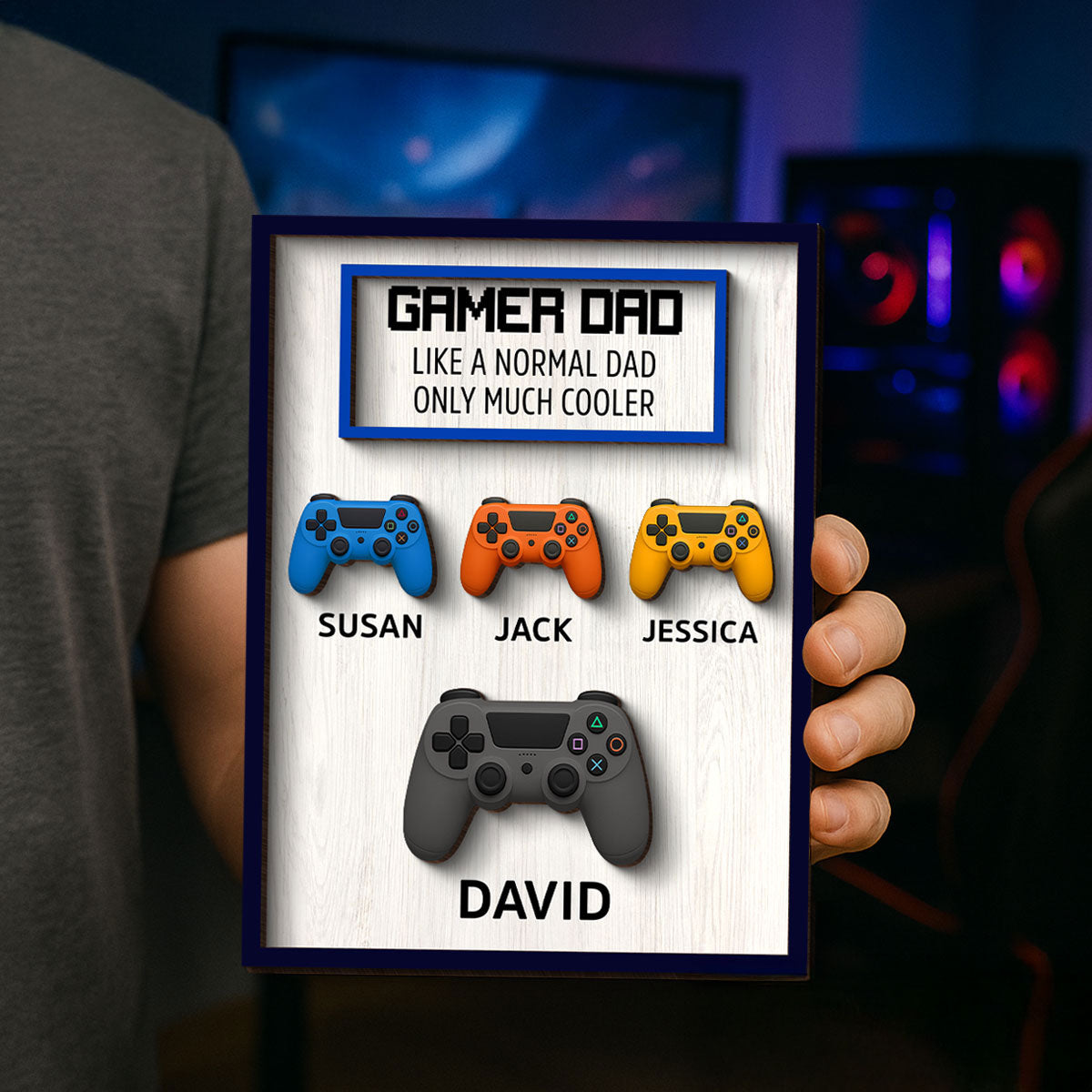 Gamer Dad Much Cooler Custom Controller Personalized 2-Layered Wooden Plaque, Gift for Gamer Dads