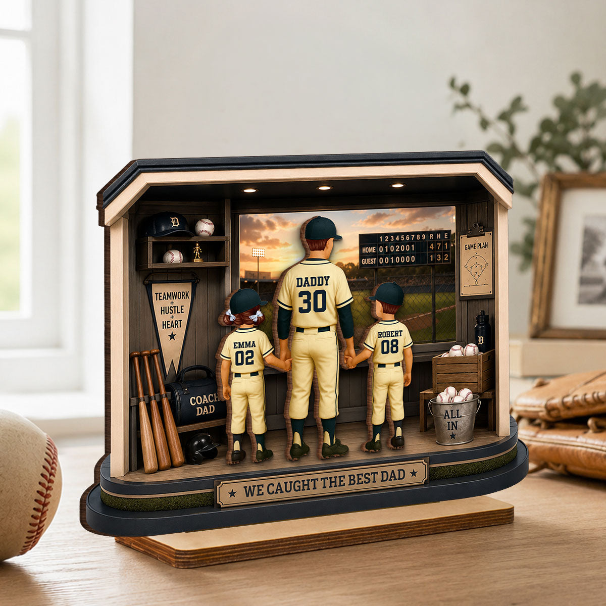 Home Run Baseball Dad & Kids - Personalized 2-Layered Wooden Plaque - Gift For Dad, Husband