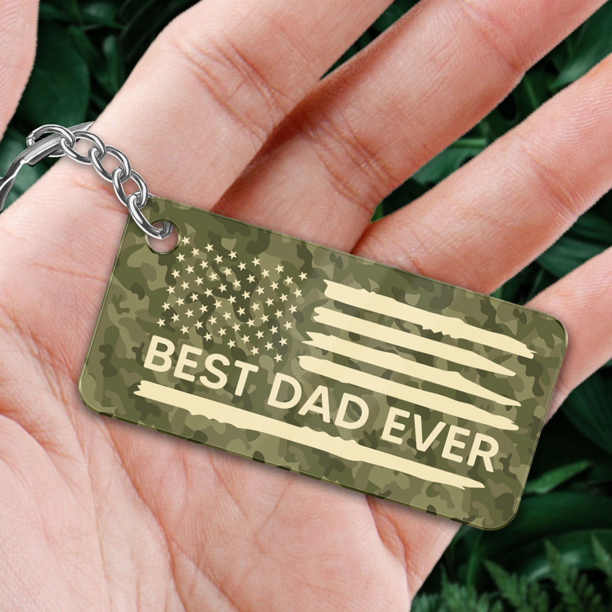 Best Dad Ever Nation Flag Back View Sitting Man & Kids Camouflage Pattern Personalized Acrylic Keychain