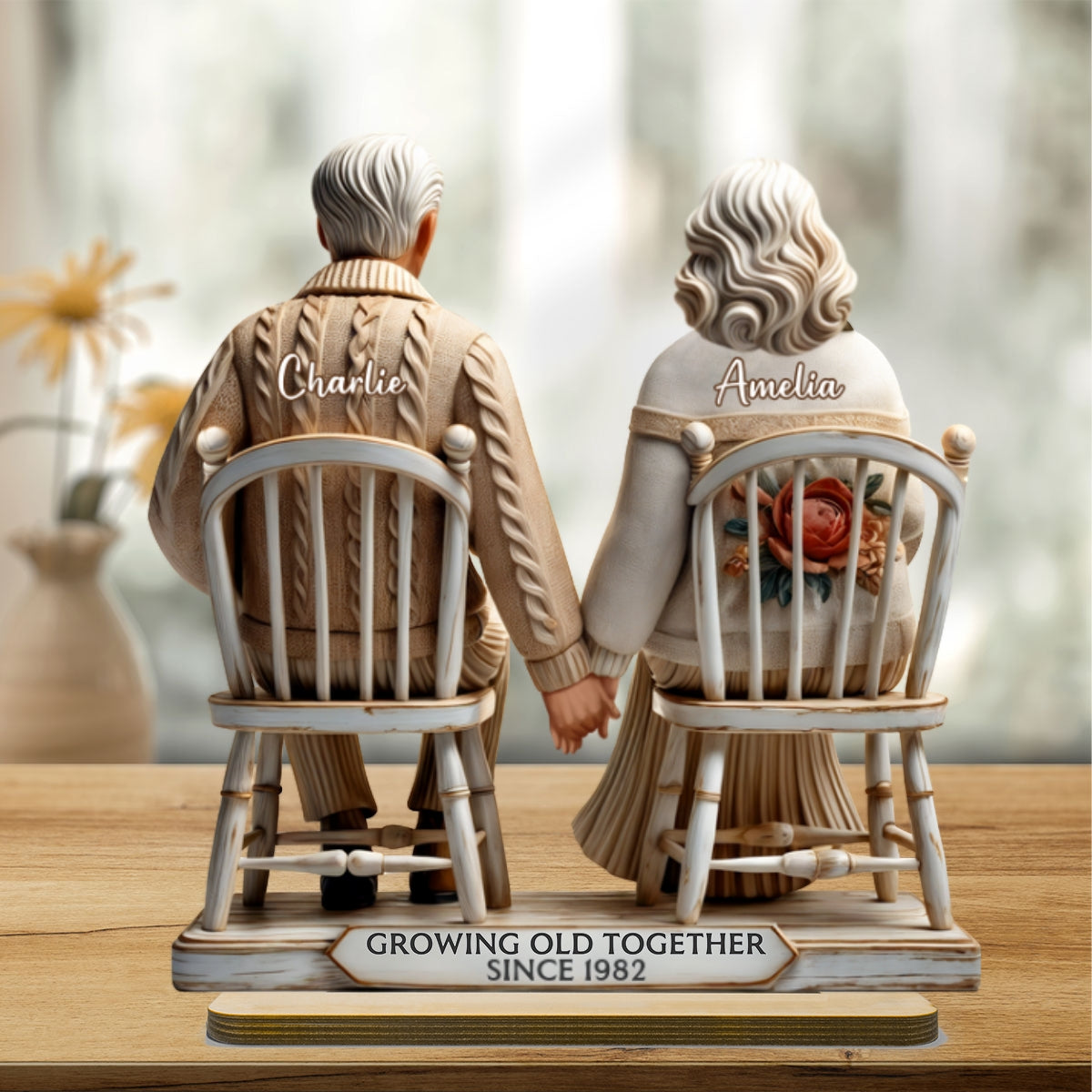 3D Effect Couple Sitting Together Personalized Standing Wooden Plaque, Heartfelt 2025 Gift, Anniversary Gift For Girlfriend, For Wife