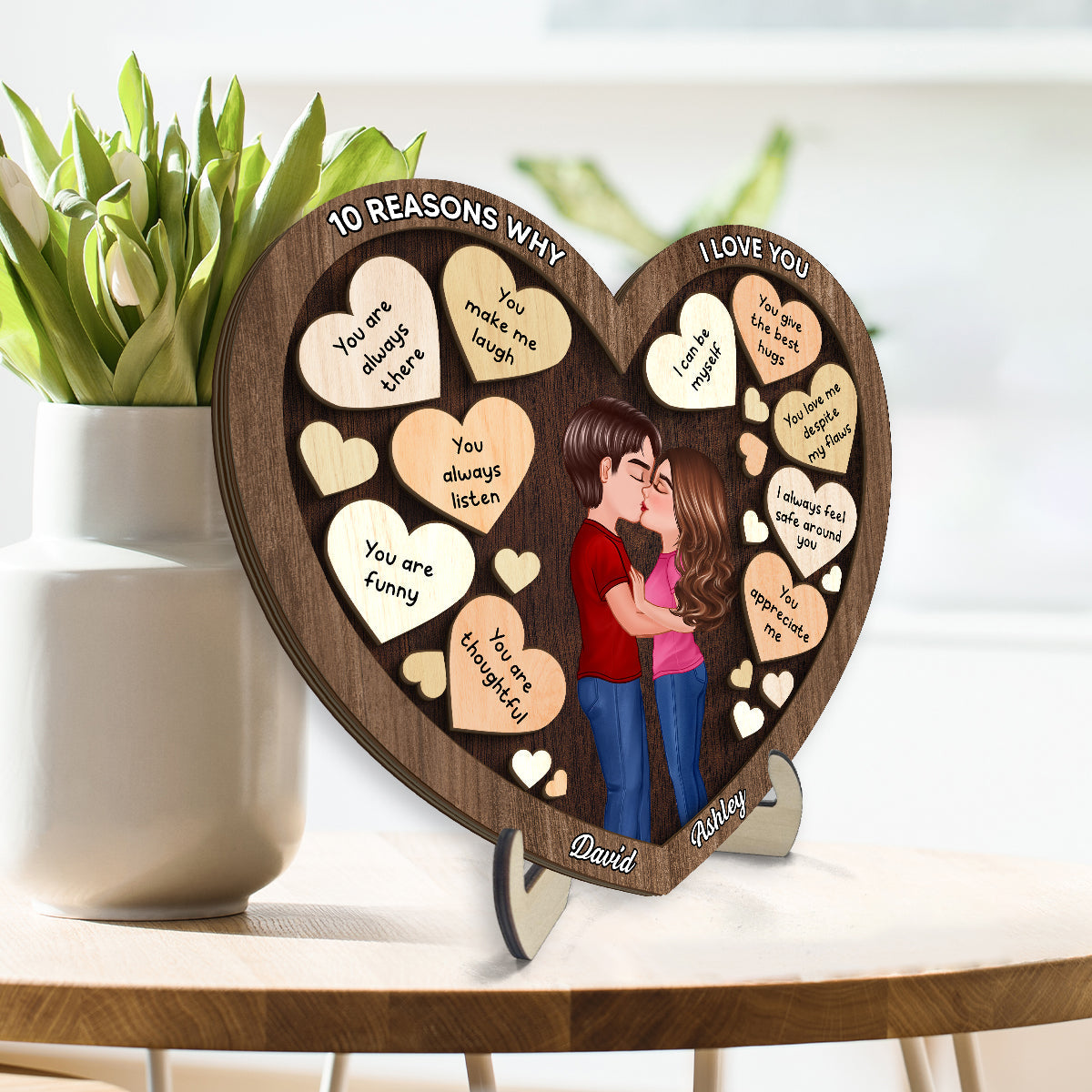 Doll Couple Kissing In Heart Reasons Why I Love You, Gift For Him, For Her