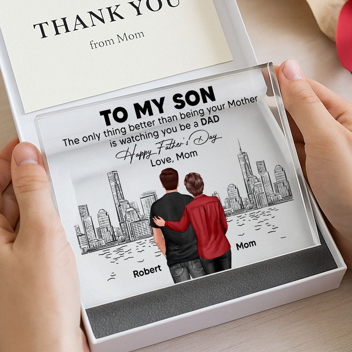 To My Son From Mom Happy Skyline Personalized Rectangle Acrylic Block Plaque