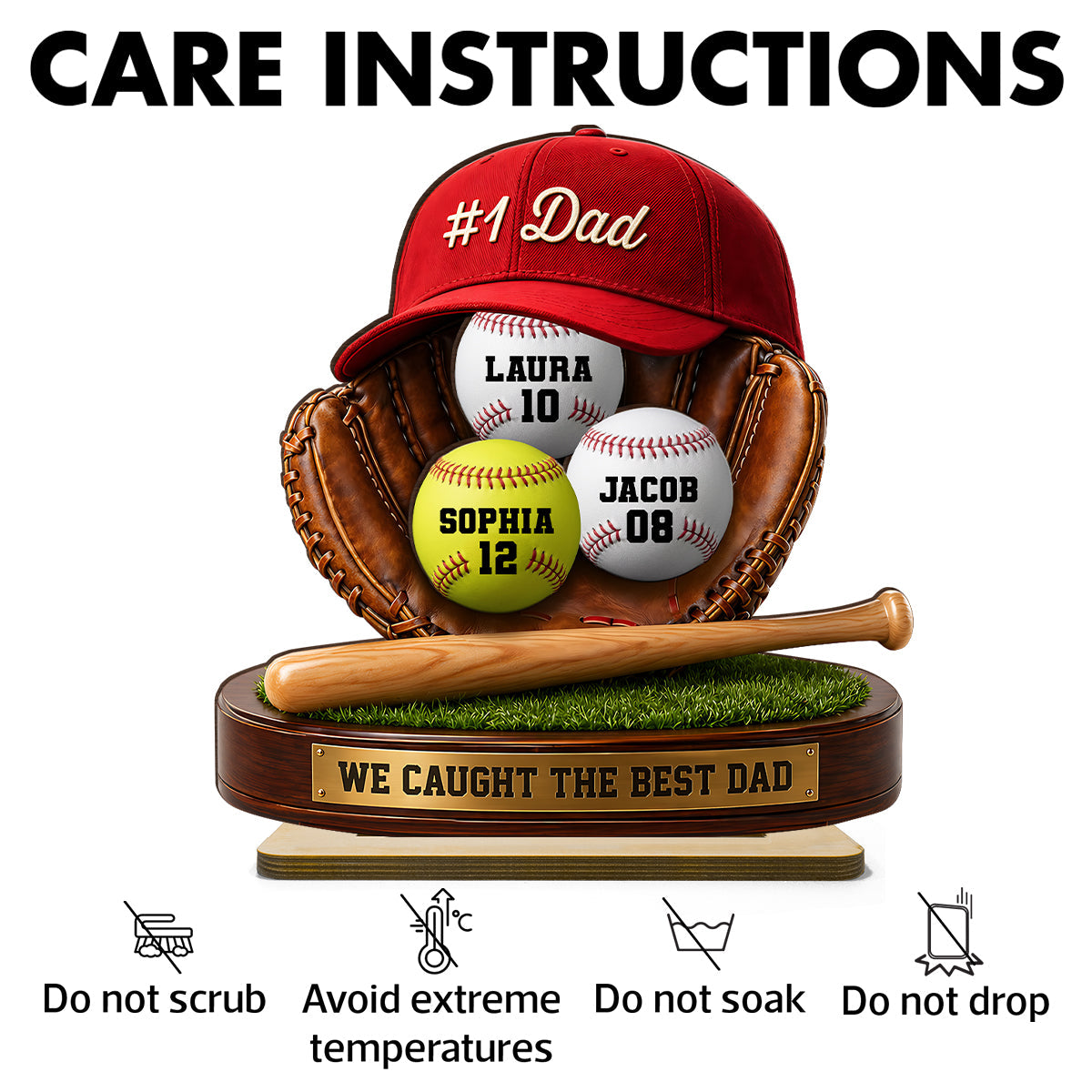 No 1 Baseball Dad - Personalized 2-Layered Wooden Plaque - Gift for Dad, Husband