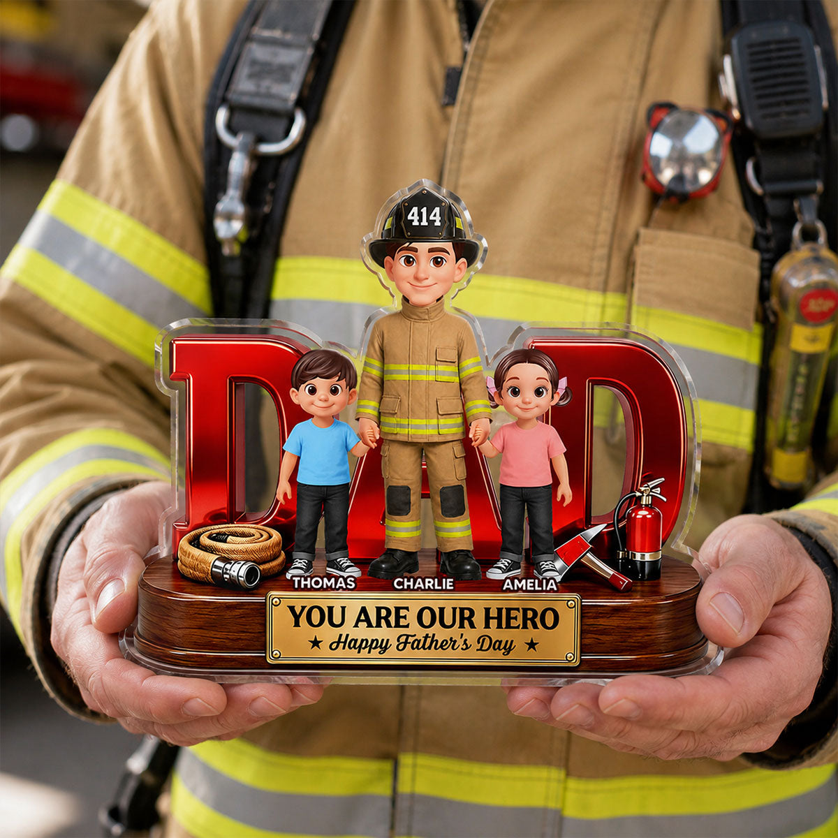 Proud Firefighter Dad You Are Our Hero - Personalized Acrylic Block Plaque - Gift For Dad, Husband