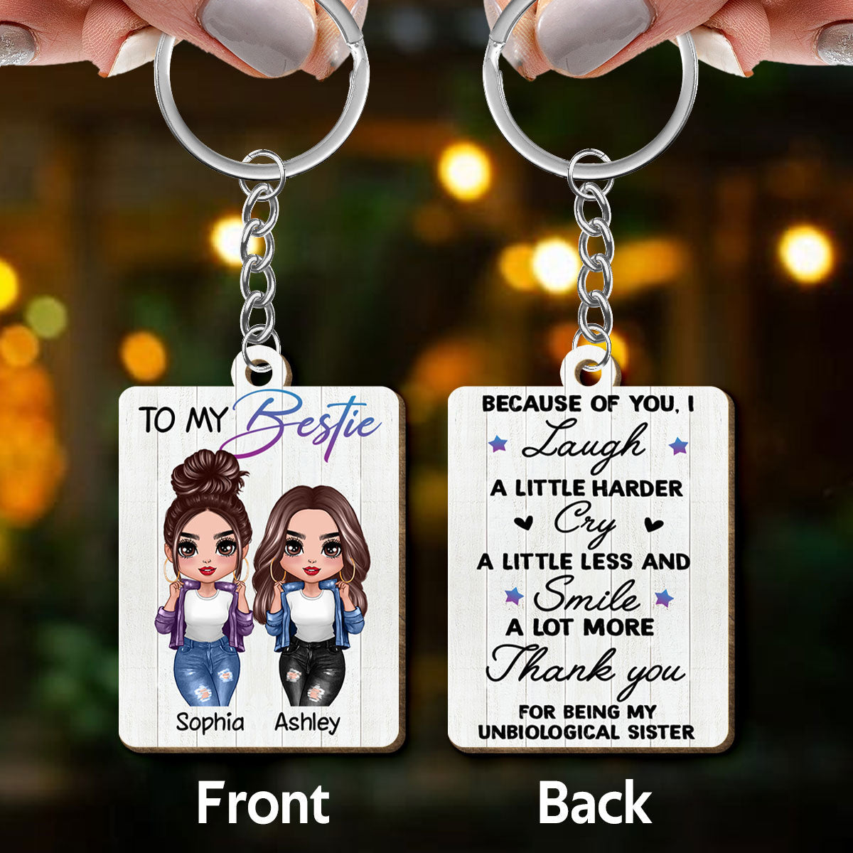 Cool Doll Besties To My Bestie Personalized Wooden Keychain