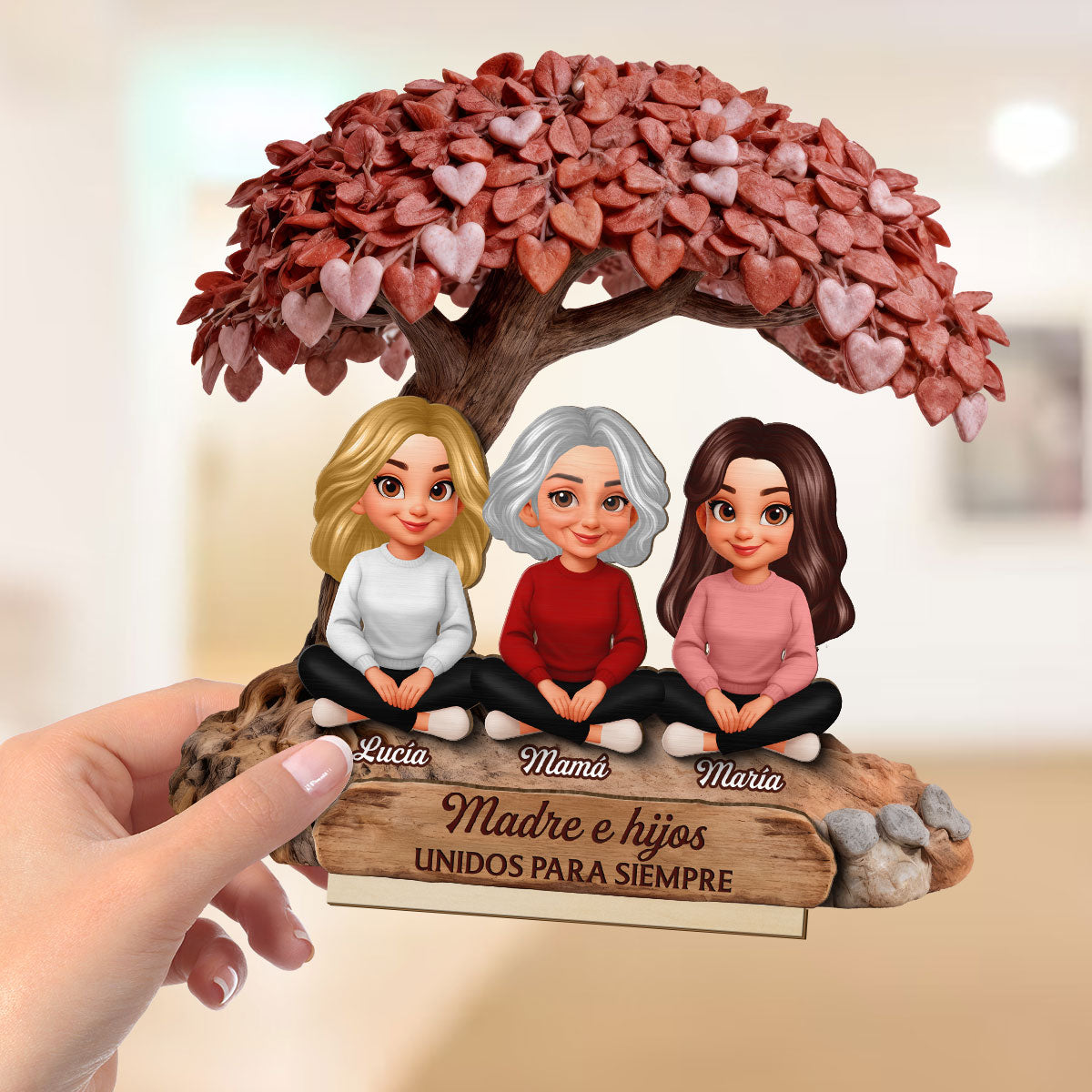 Mam y Hija Hijo Bajo el rbol del Corazn - Placa de Madera Personalizada de 2 Capas - Regalo para Mam
