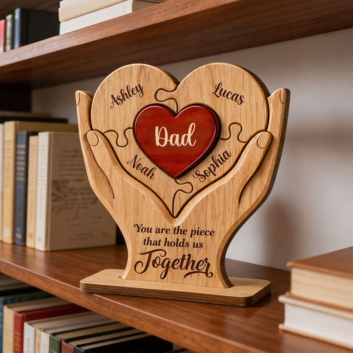Dad The Piece That Holds Us Together - Personalized 2-Layered Wooden Plaque - Gift for Dad, Husband