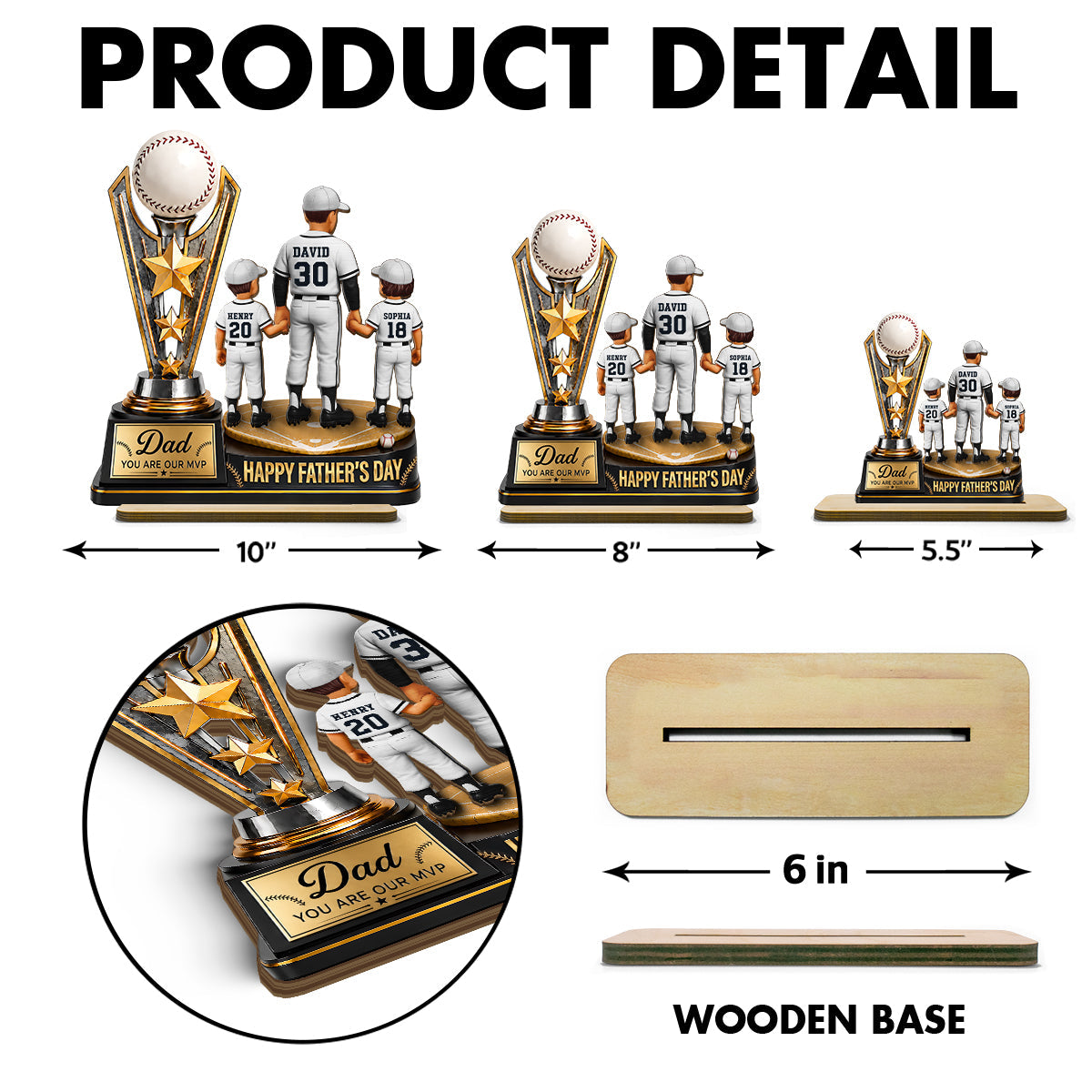 Baseball MVP Dad Trophy - Personalized 2-Layered Wooden Plaque - Gift for Dad, Husband