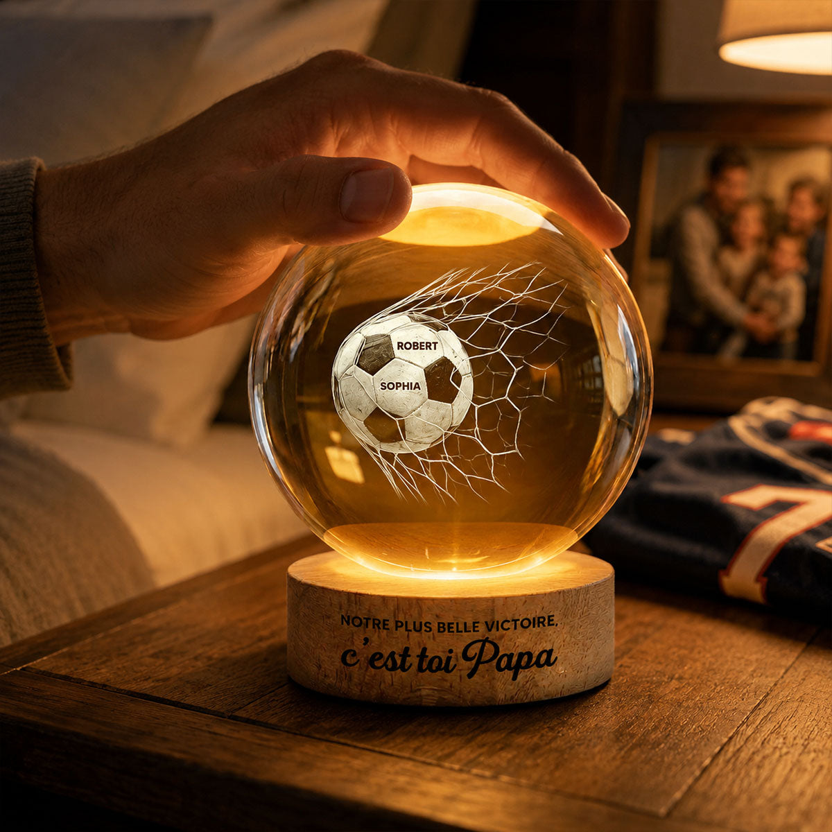 Notre plus belle victoire c’est toi Papa – Veilleuse LED Boule de Cristal Personnalise – Cadeau de Fte des Pres