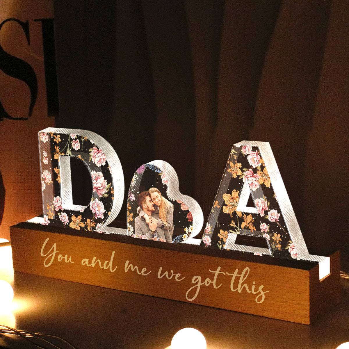 Initial Letters Couple Birth Month Custom Flower Printed LED Night Light, Anniversary Gift for her & for him, Photo Upload