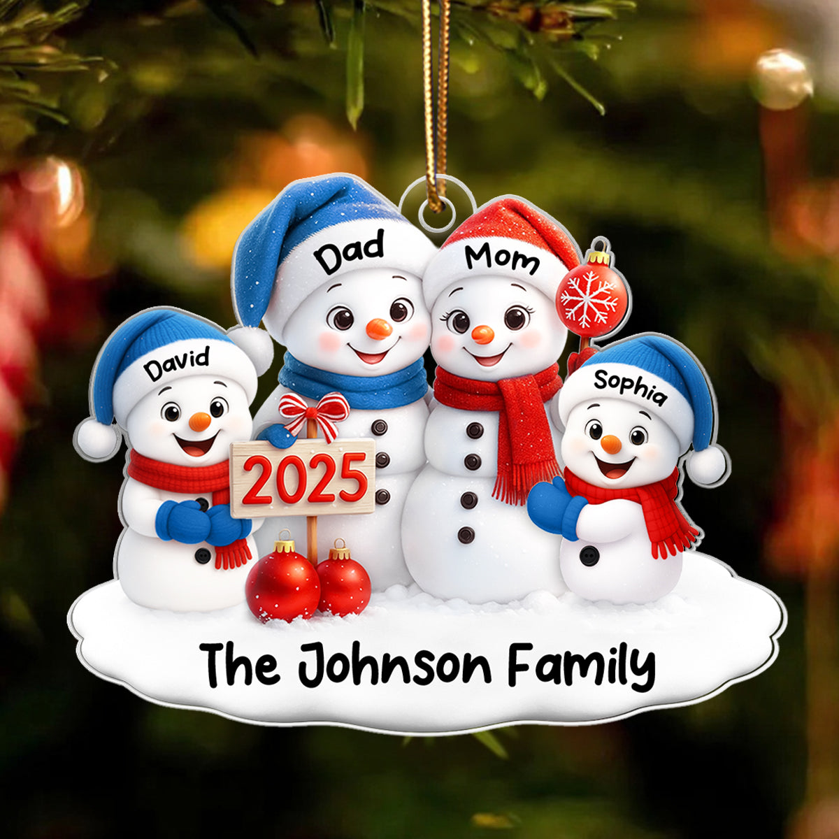 Family Snowmen 2025 - Personalized Acrylic Ornament - Festive Christmas Decor, Christmas Gift for Family