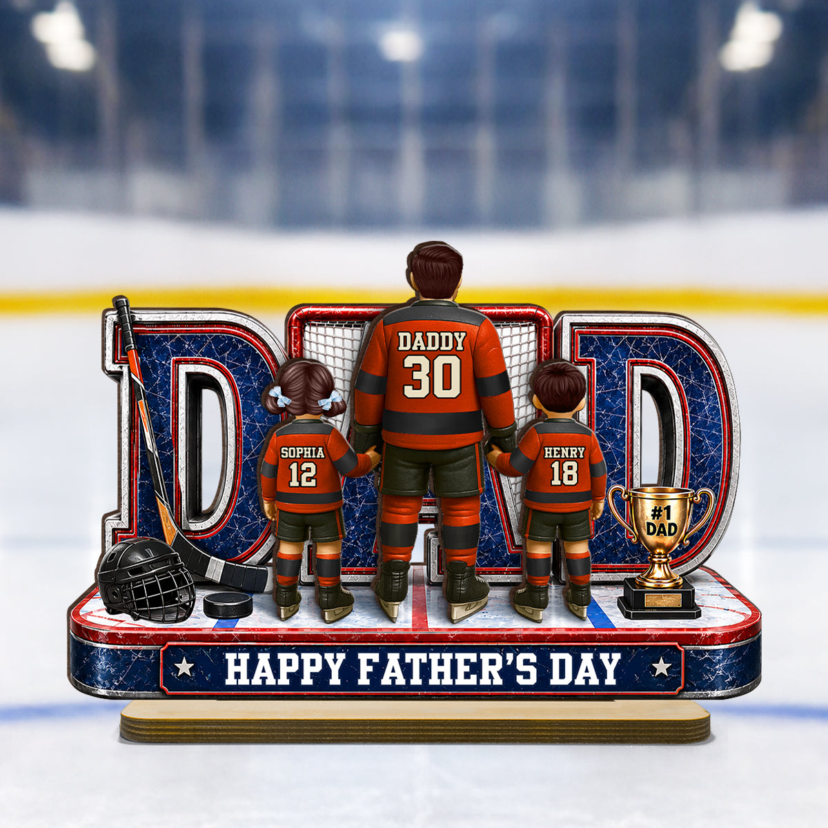 MVP Hockey Dad & Kids Together - Personalized 2-Layered Wooden Plaque - Gift For Dad, Husband